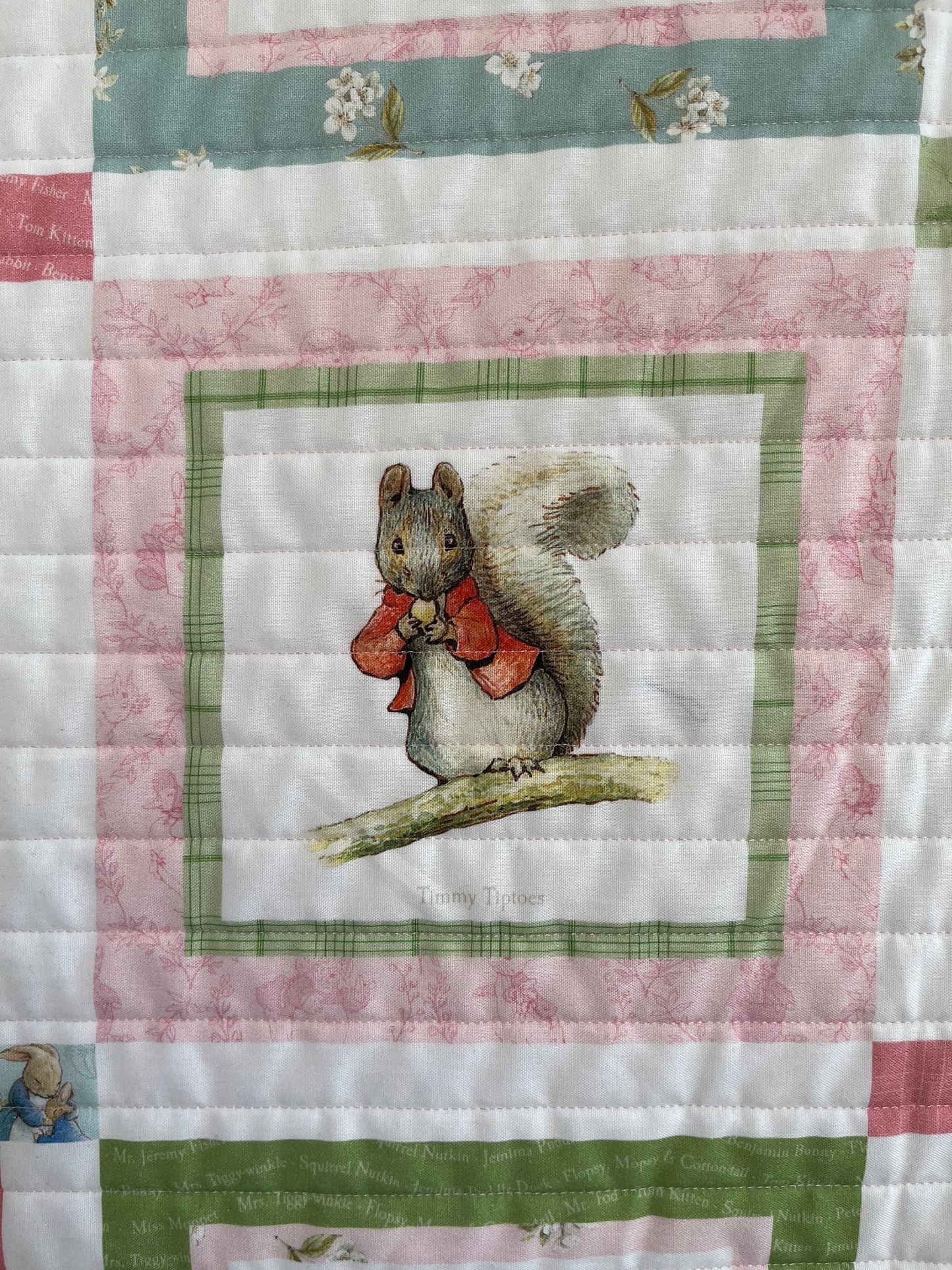 Handmade Baby Girl Quilt - Peter Rabbit & Friends - Easter Baby Blanket (39x46) Free Handmade Gift Bag - Ready to Ship!