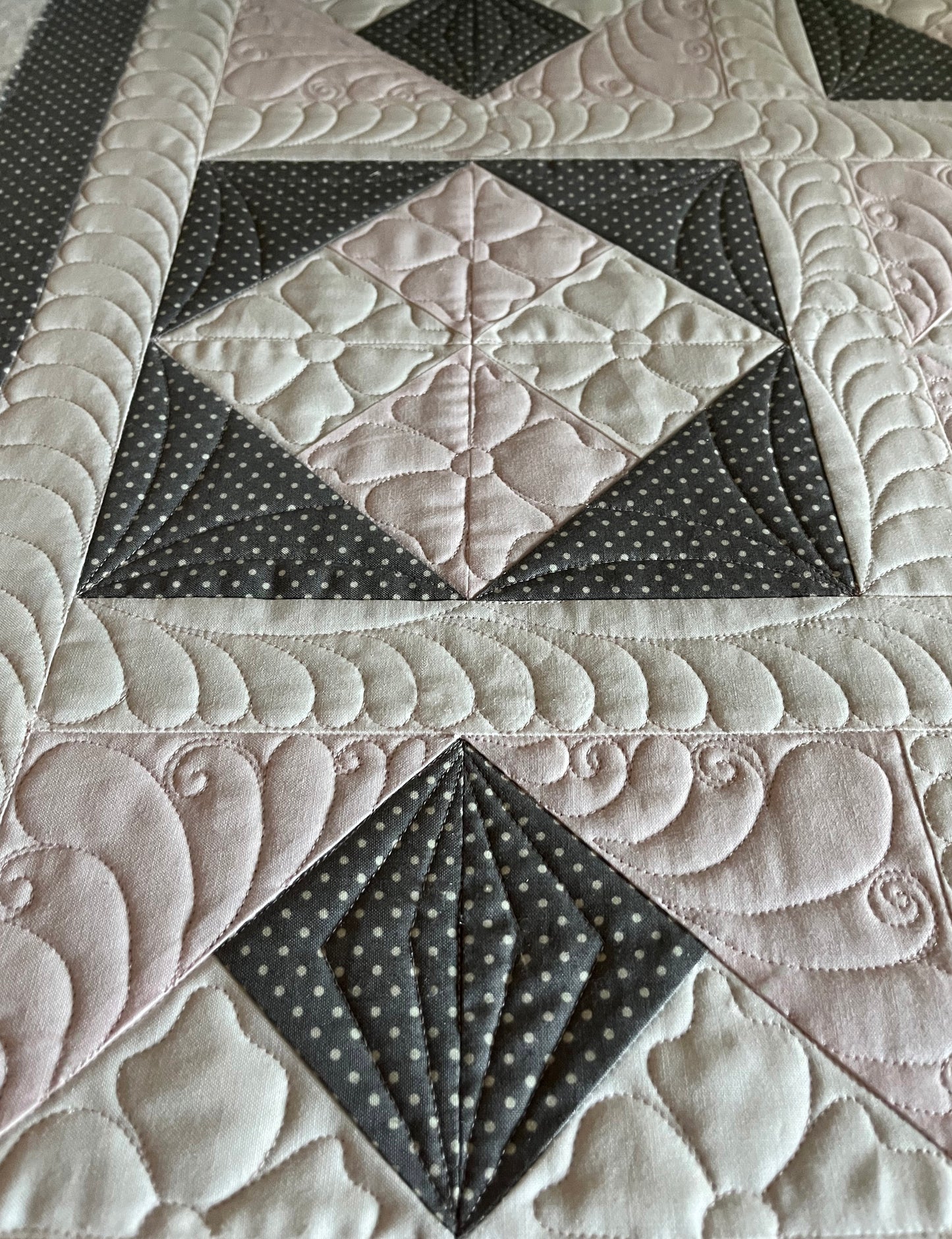 Pink and Grey Baby Girl Quilt, Handmade Heirloom Quality Baby Blanket (38x38) Adult Lap Quilt, FREE MATCHING BAG, Ready to Ship!