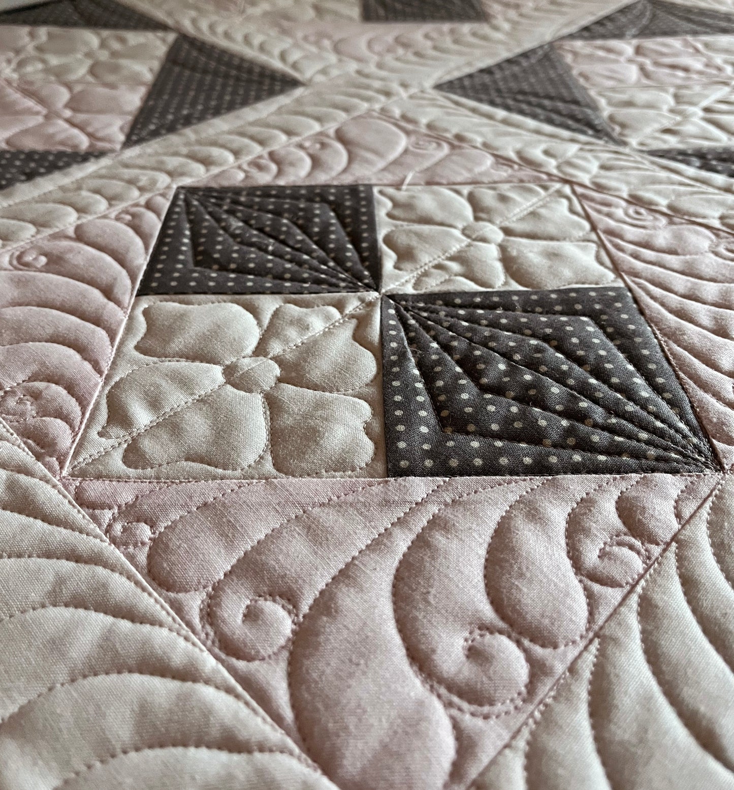 Pink and Grey Baby Girl Quilt, Handmade Heirloom Quality Baby Blanket (38x38) Adult Lap Quilt, FREE MATCHING BAG, Ready to Ship!