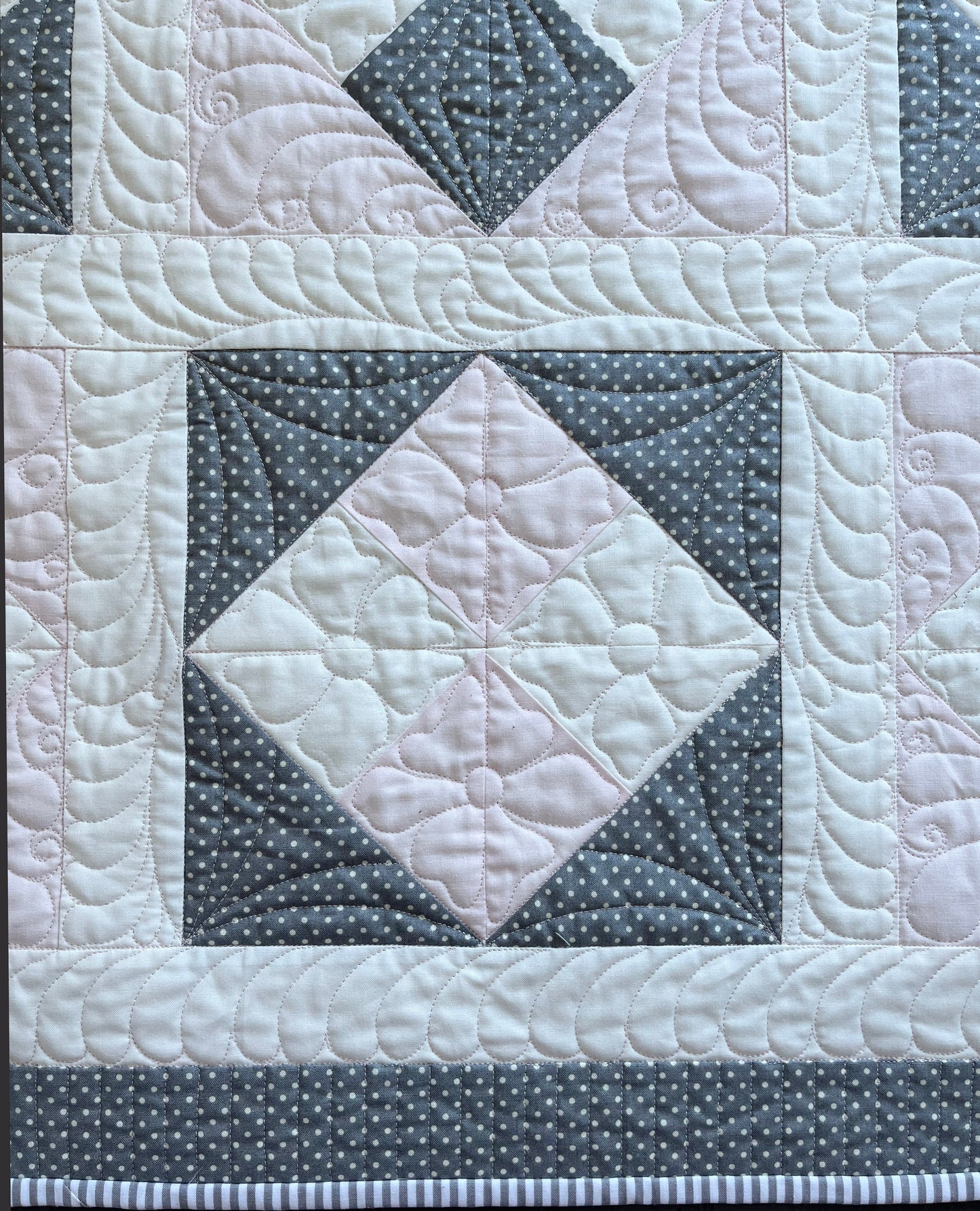 Pink and Grey Baby Girl Quilt, Handmade Heirloom Quality Baby Blanket (38x38) Adult Lap Quilt, FREE MATCHING BAG, Ready to Ship!