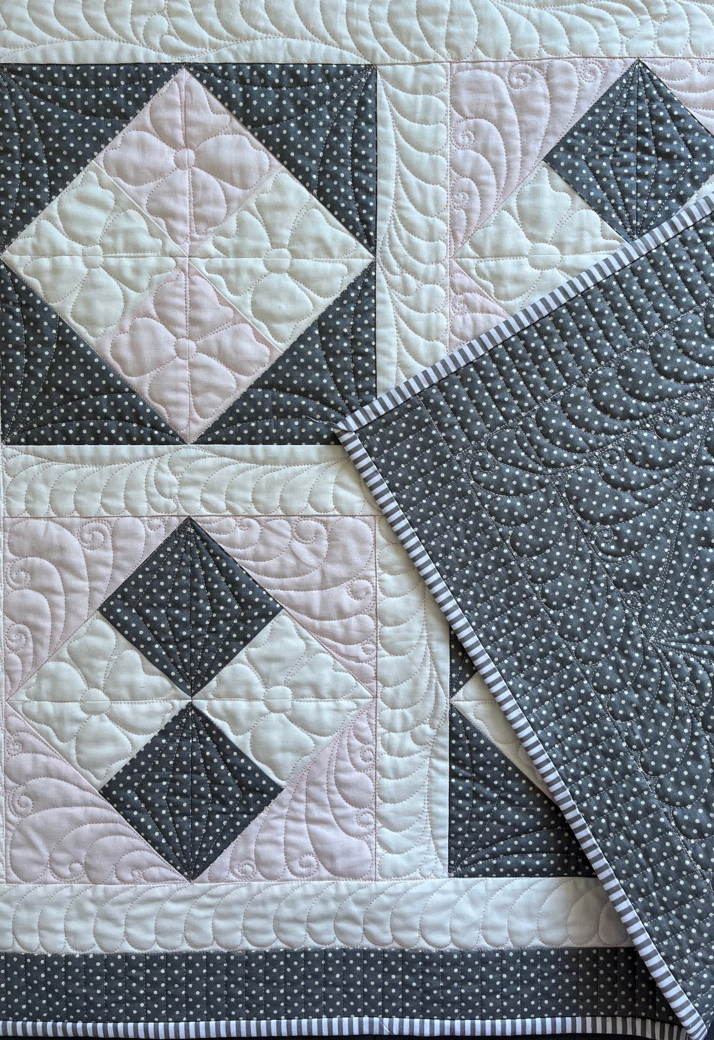 Pink and Grey Baby Girl Quilt, Handmade Heirloom Quality Baby Blanket (38x38) Adult Lap Quilt, FREE MATCHING BAG, Ready to Ship!