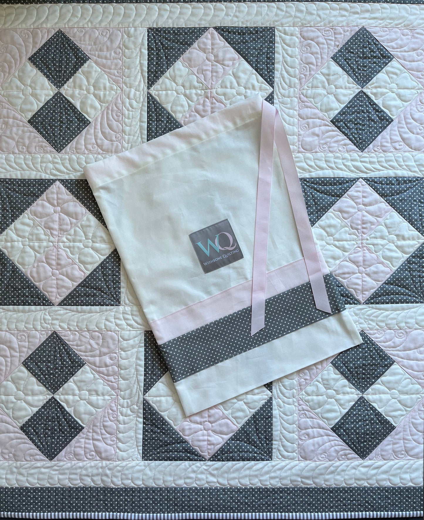 Pink and Grey Baby Girl Quilt, Handmade Heirloom Quality Baby Blanket (38x38) Adult Lap Quilt, FREE MATCHING BAG, Ready to Ship!