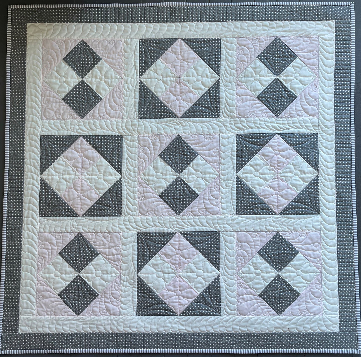 Pink and Grey Baby Girl Quilt, Handmade Heirloom Quality Baby Blanket (38x38) Adult Lap Quilt, FREE MATCHING BAG, Ready to Ship!