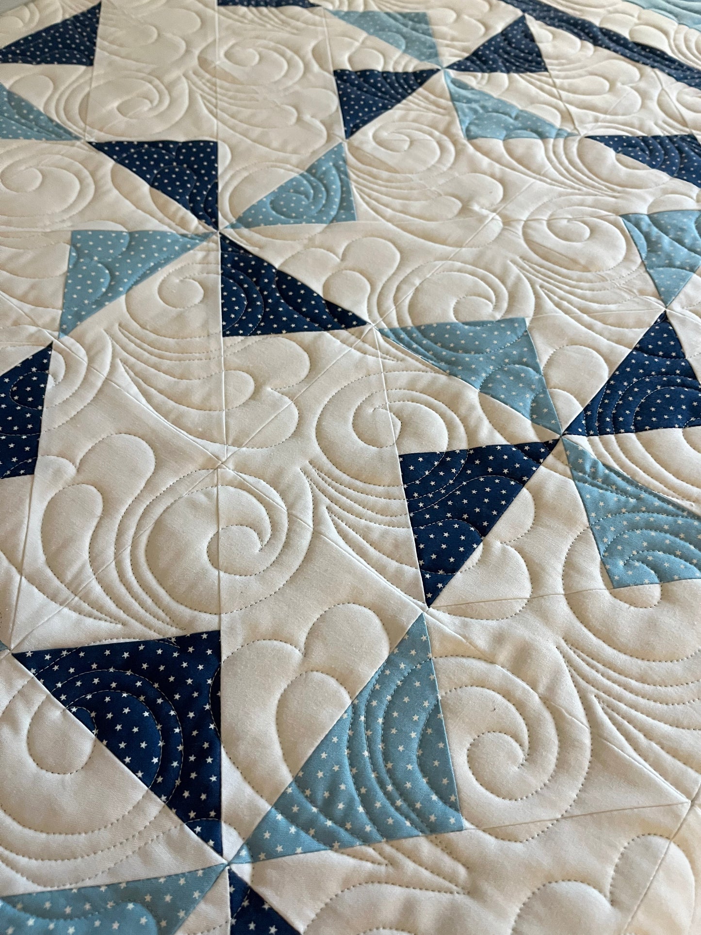 Pinwheels Baby Quilt - Star Fabric - Navy & Harbor Sky - Handmade Baby Blanket (39.5"x48")