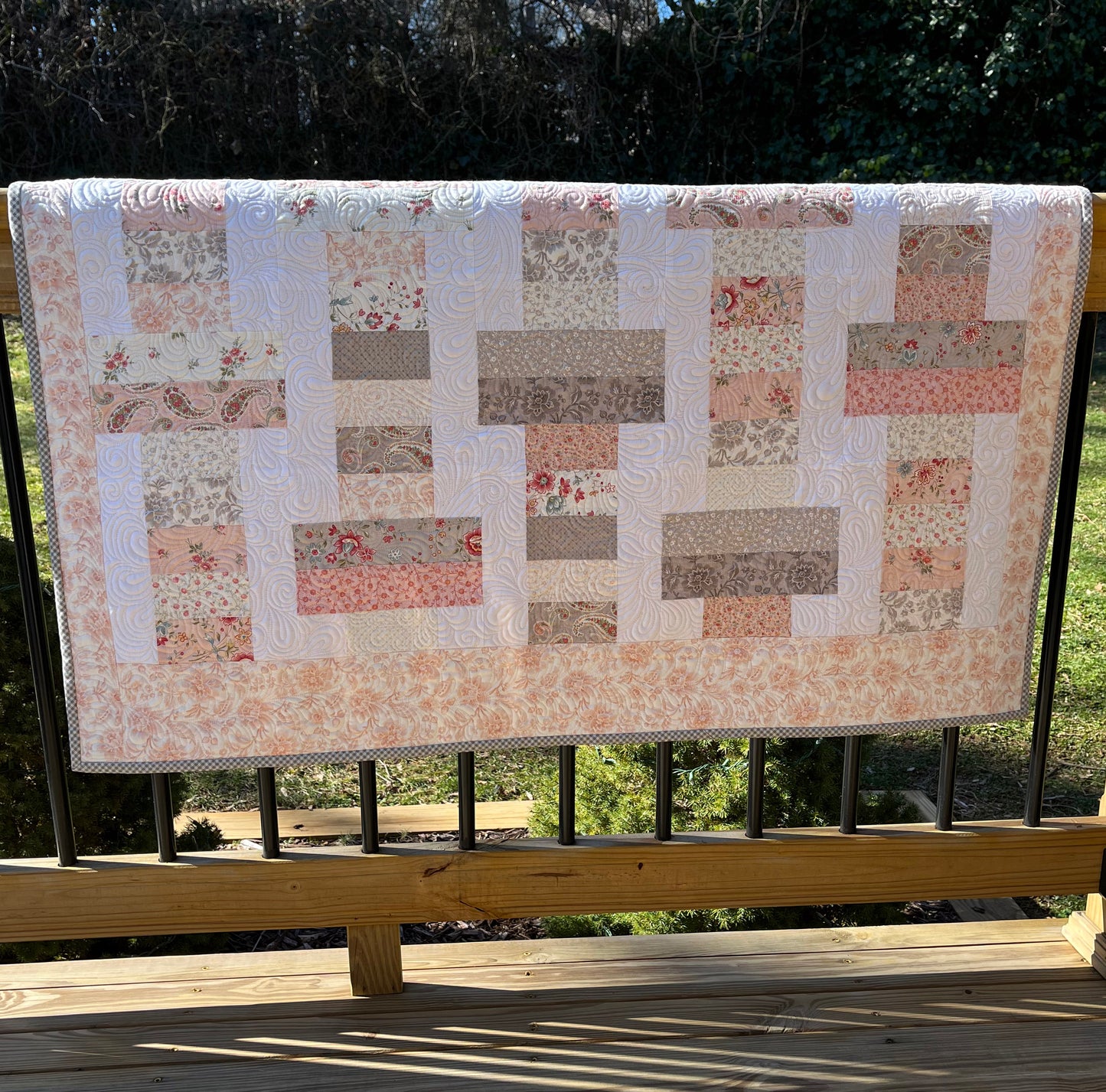 Handmade Baby Girl Quilt, Custom Quilted Heirloom Baby Girl Blanket (43x47) Ready to Ship!