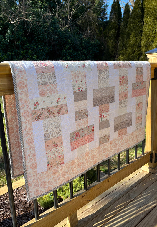 Handmade Baby Girl Quilt, Custom Quilted Heirloom Baby Girl Blanket (43x47) Ready to Ship!