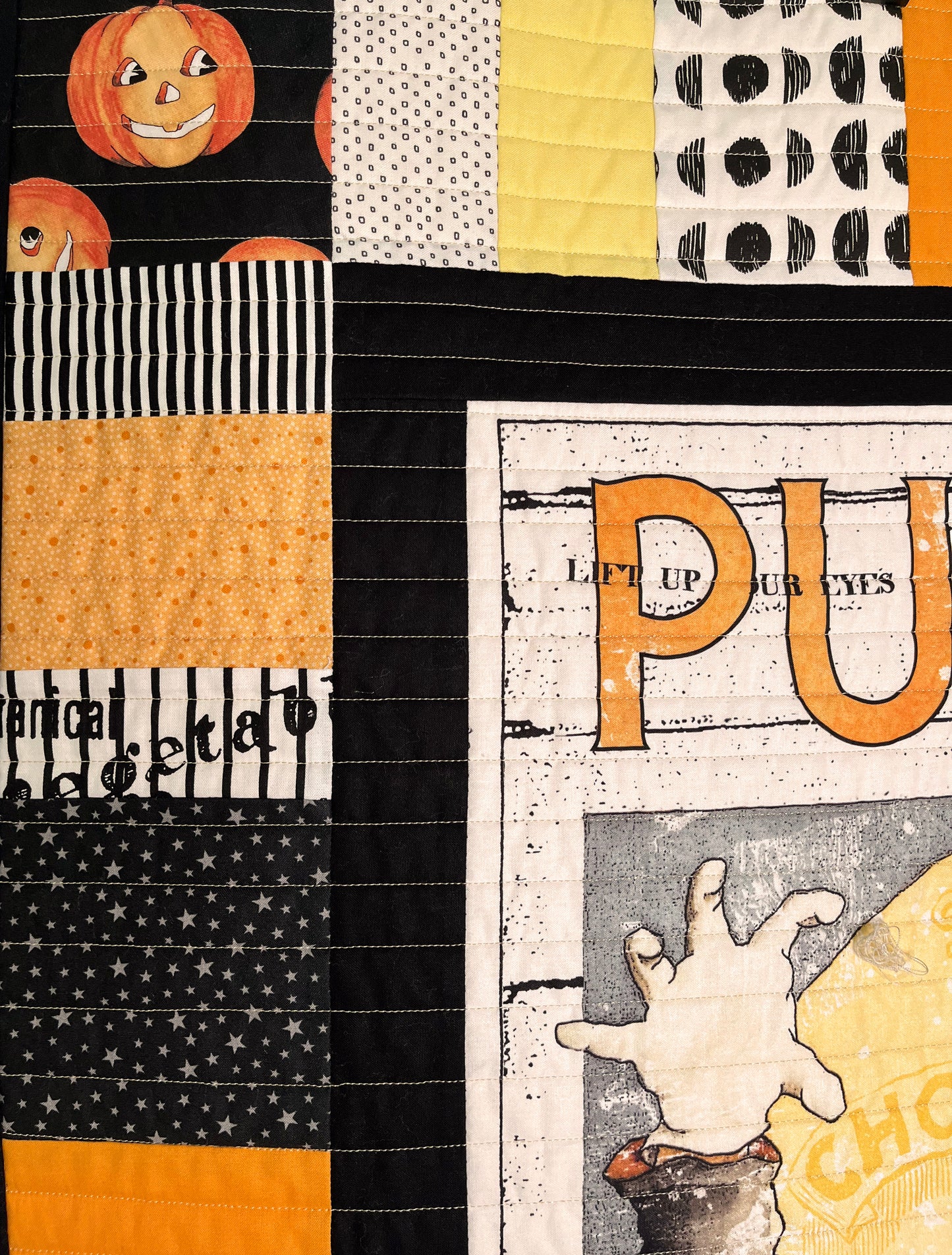 Handmade Halloween Quilt - Pumpkin Patch Jack - Lap Quilt, Table Topper, Wall Hanging (36x55) Ready to Ship!