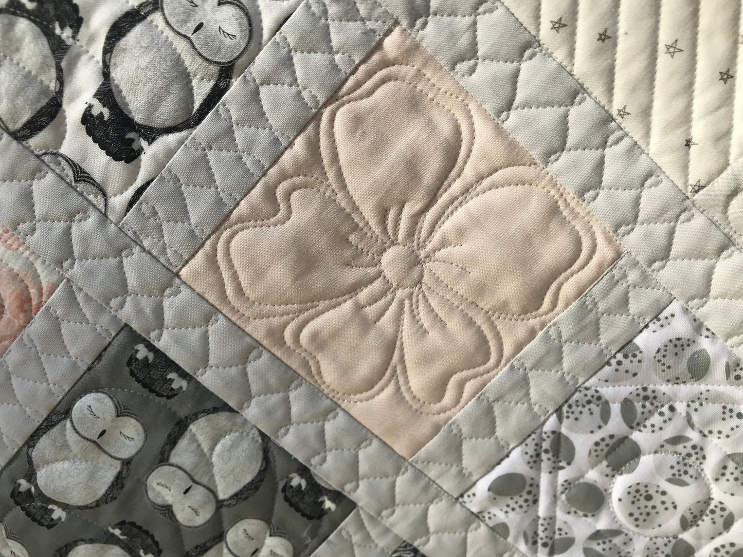 Baby Girl Quilt, Handmade - Pink & Grey Baby Blanket - Custom Quilted One of a Kind - Owls - Heirloom Gift (38x38) Ready to Ship!