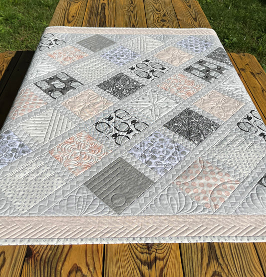 Baby Girl Quilt, Handmade - Pink & Grey Baby Blanket - Custom Quilted One of a Kind - Owls - Heirloom Gift (38x38) Ready to Ship!