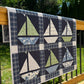 Handmade Sailboat Baby Quilt, Navy Blue Sailboat Baby Blanket (36x38) Moda Nantucket Summer, Nautical Wall Hanging - Ready to Ship!