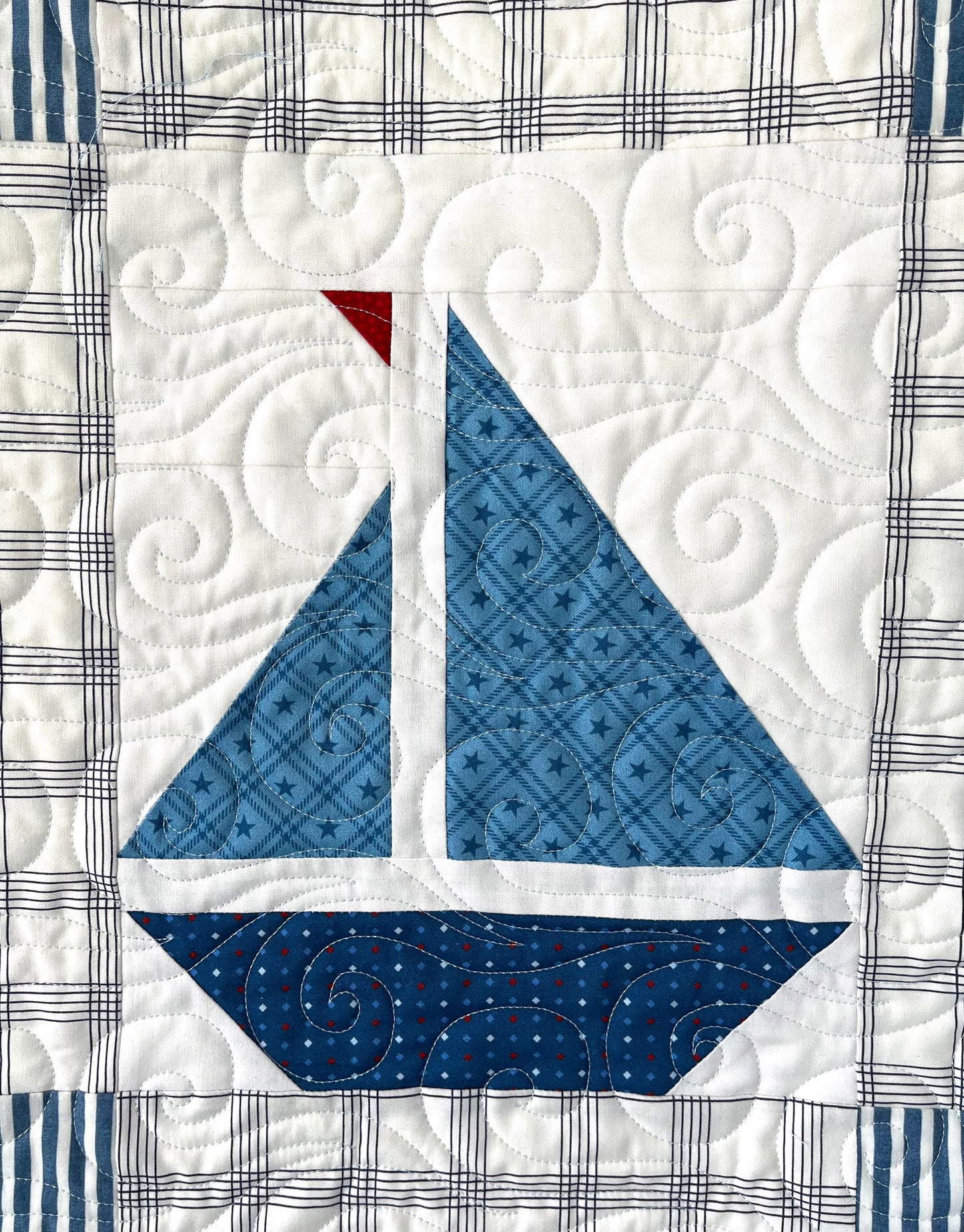 Handmade Baby Boy Sailboat Quilt - Nautical Sailboats Red, White & Blue Baby Blanket, Wall Hanging, Table Topper (36x42.5) Ready to Ship!