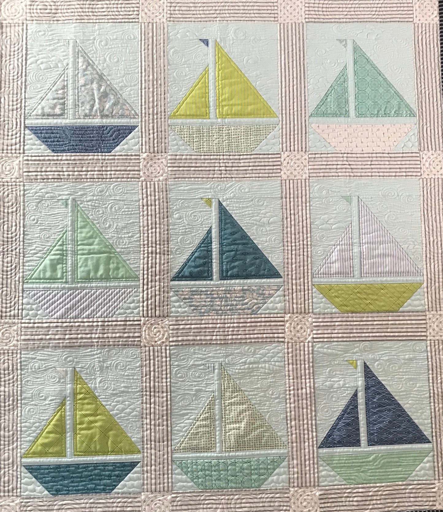 Handmade Baby Quilt - Sailboat Baby Blanket - Designer Custom Heirloom - Handmade Nautical - Gender Neutral - Ready to Ship