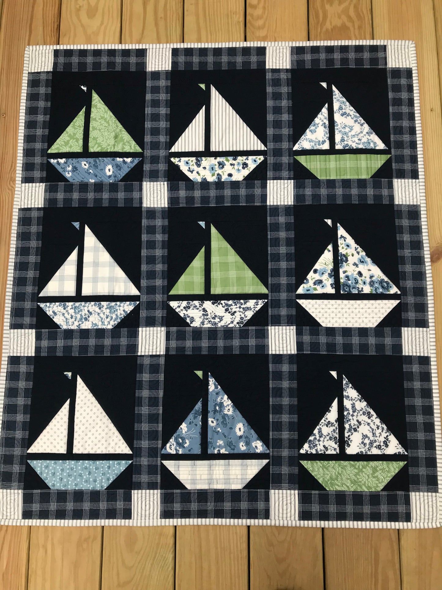 Custom Navy "Sail On" Sailboat Quilt - Made to Order