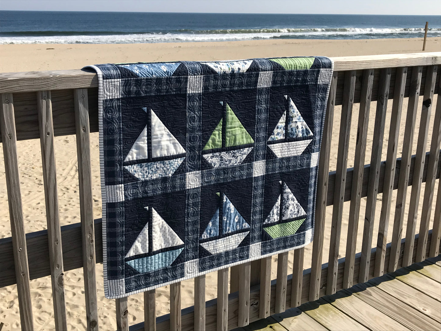 Custom Navy "Sail On" Sailboat Quilt - Made to Order