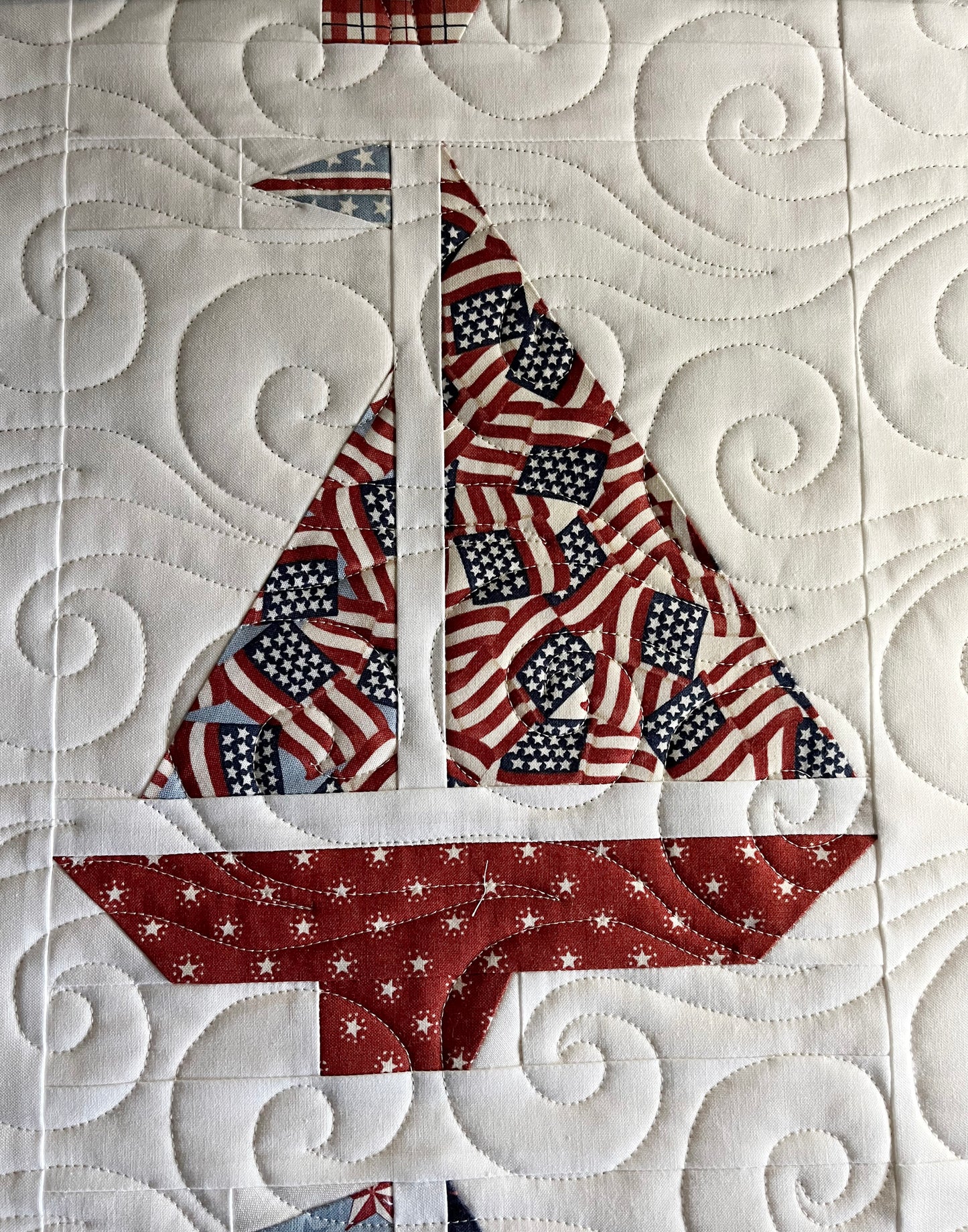 Handmade Baby Boy Sailboat Quilt - Heirloom Quilt, Nautical Home Decor 42"x52"