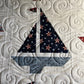 Handmade Baby Boy Sailboat Quilt - Heirloom Quilt, Nautical Home Decor 42"x52"
