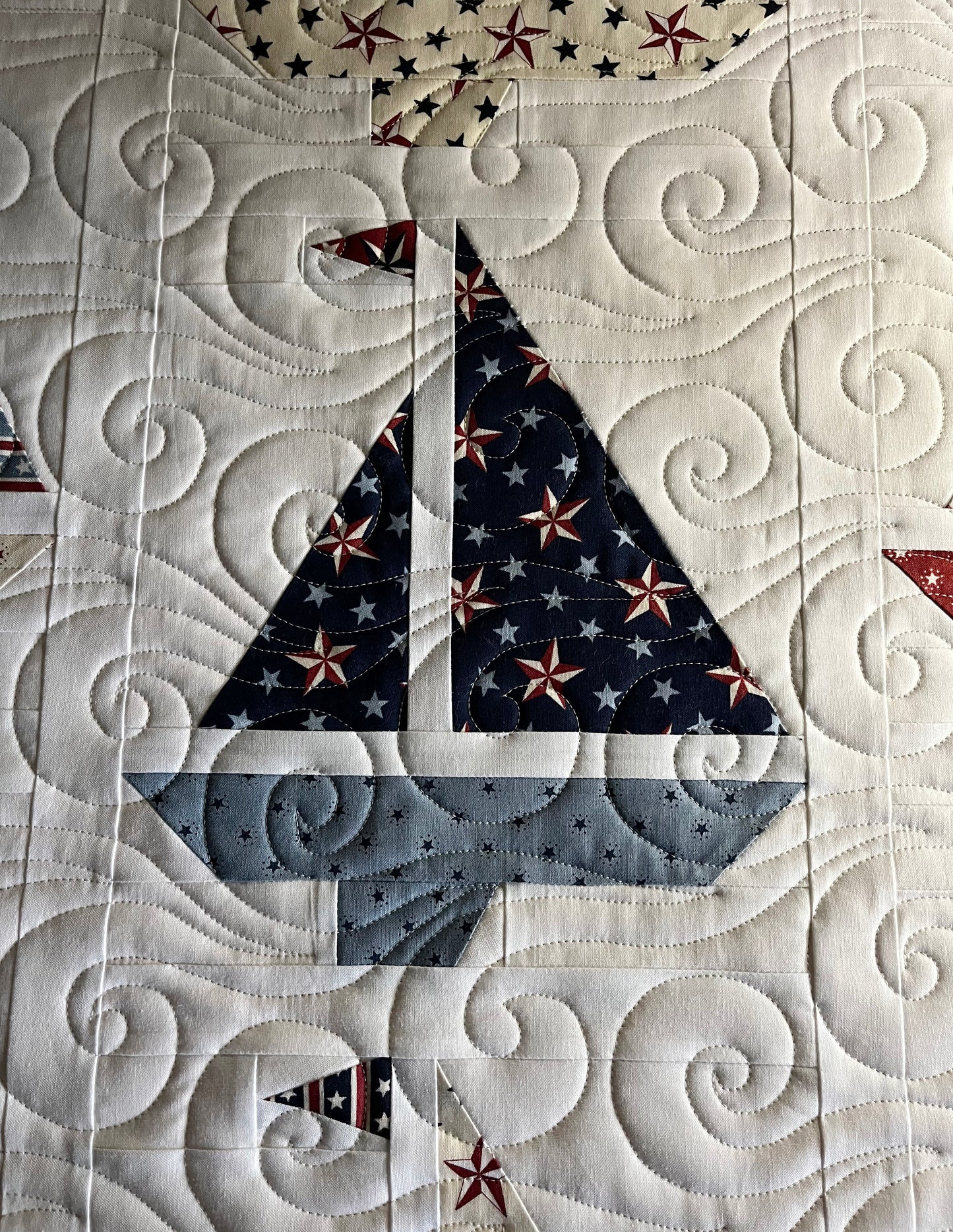 Handmade Baby Boy Sailboat Quilt - Heirloom Quilt, Nautical Home Decor 42"x52"