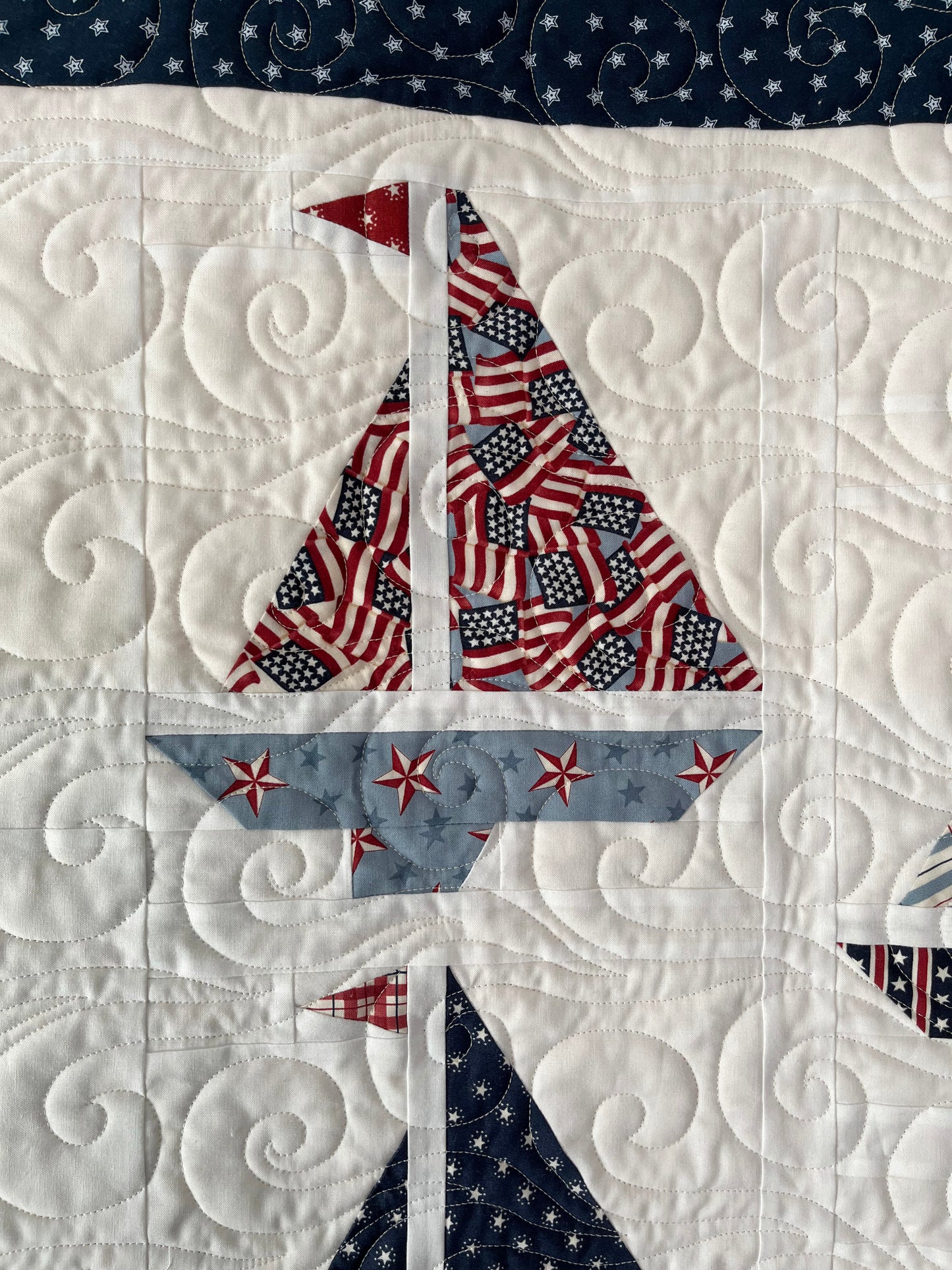Handmade Baby Boy Sailboat Quilt - Heirloom Quilt, Nautical Home Decor 42"x52"