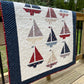 Handmade Baby Boy Sailboat Quilt - Heirloom Quilt, Nautical Home Decor 42"x52"