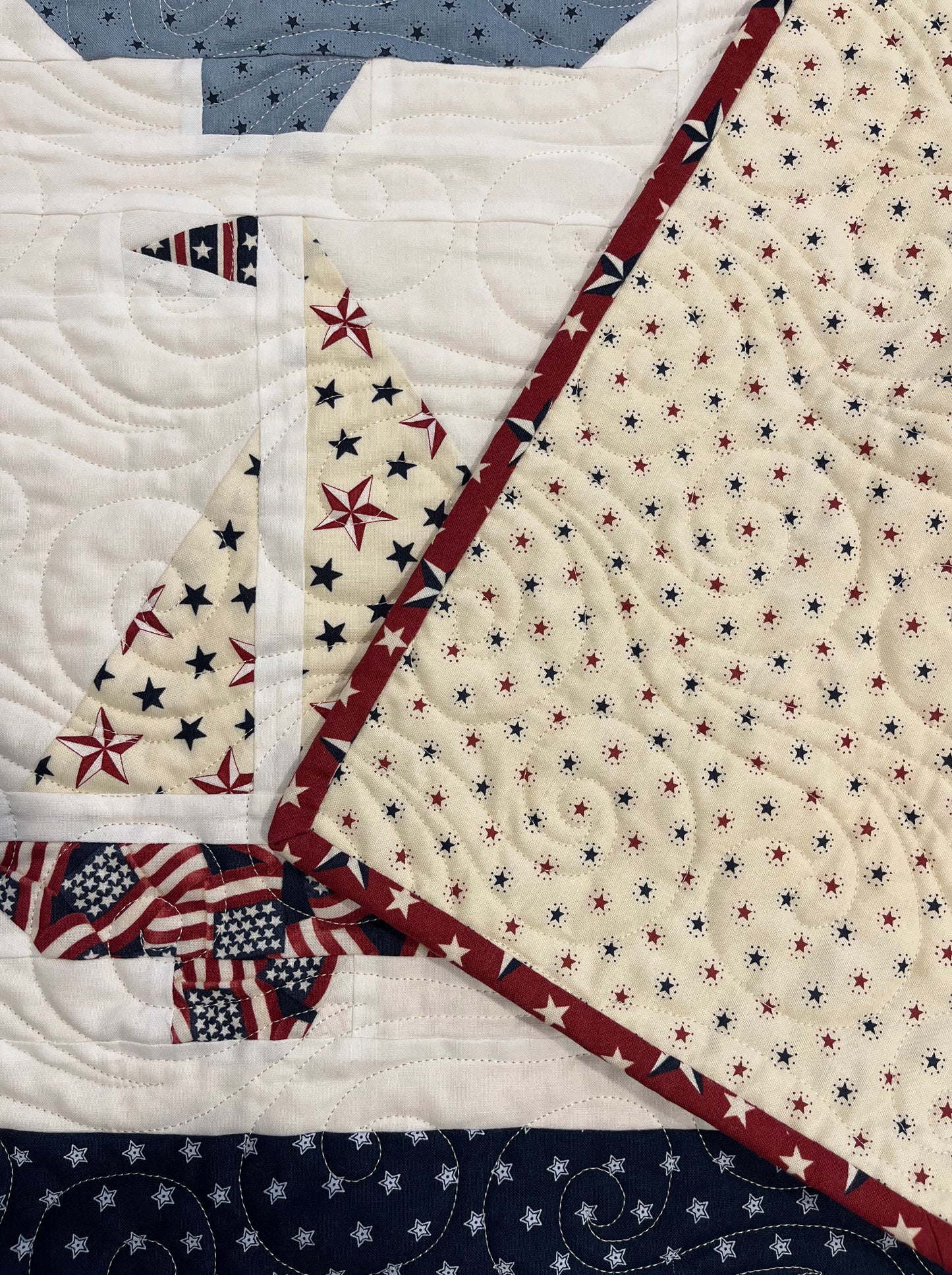 Handmade Baby Boy Sailboat Quilt - Heirloom Quilt, Nautical Home Decor 42"x52"