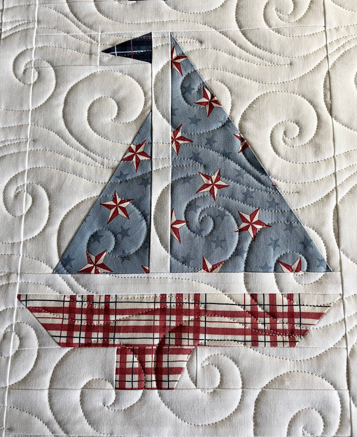 Handmade Baby Boy Sailboat Quilt - Heirloom Quilt, Nautical Home Decor 42"x52"