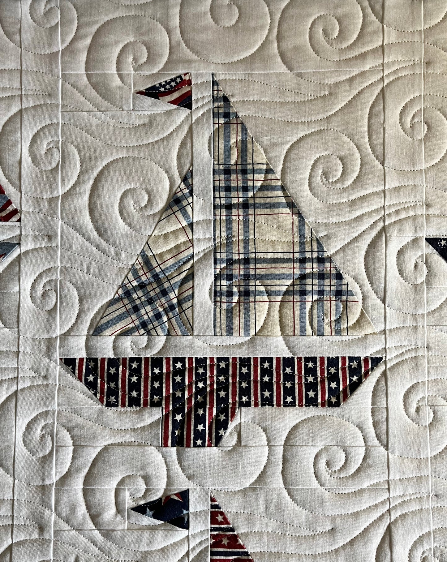 Handmade Baby Boy Sailboat Quilt - Heirloom Quilt, Nautical Home Decor 42"x52"