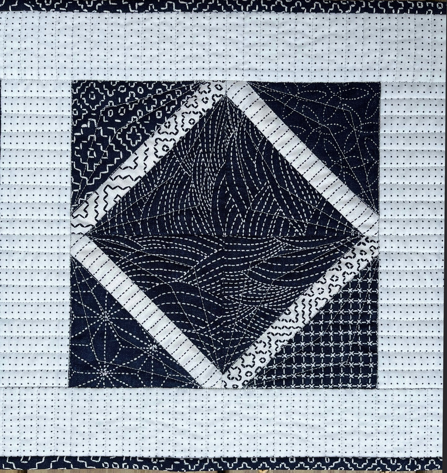 Handmade Quilted Table Runner, Navy & White, Japanese Sashiko Prints, Table Topper (13.5x46) Ready to Ship and Free Shipping!