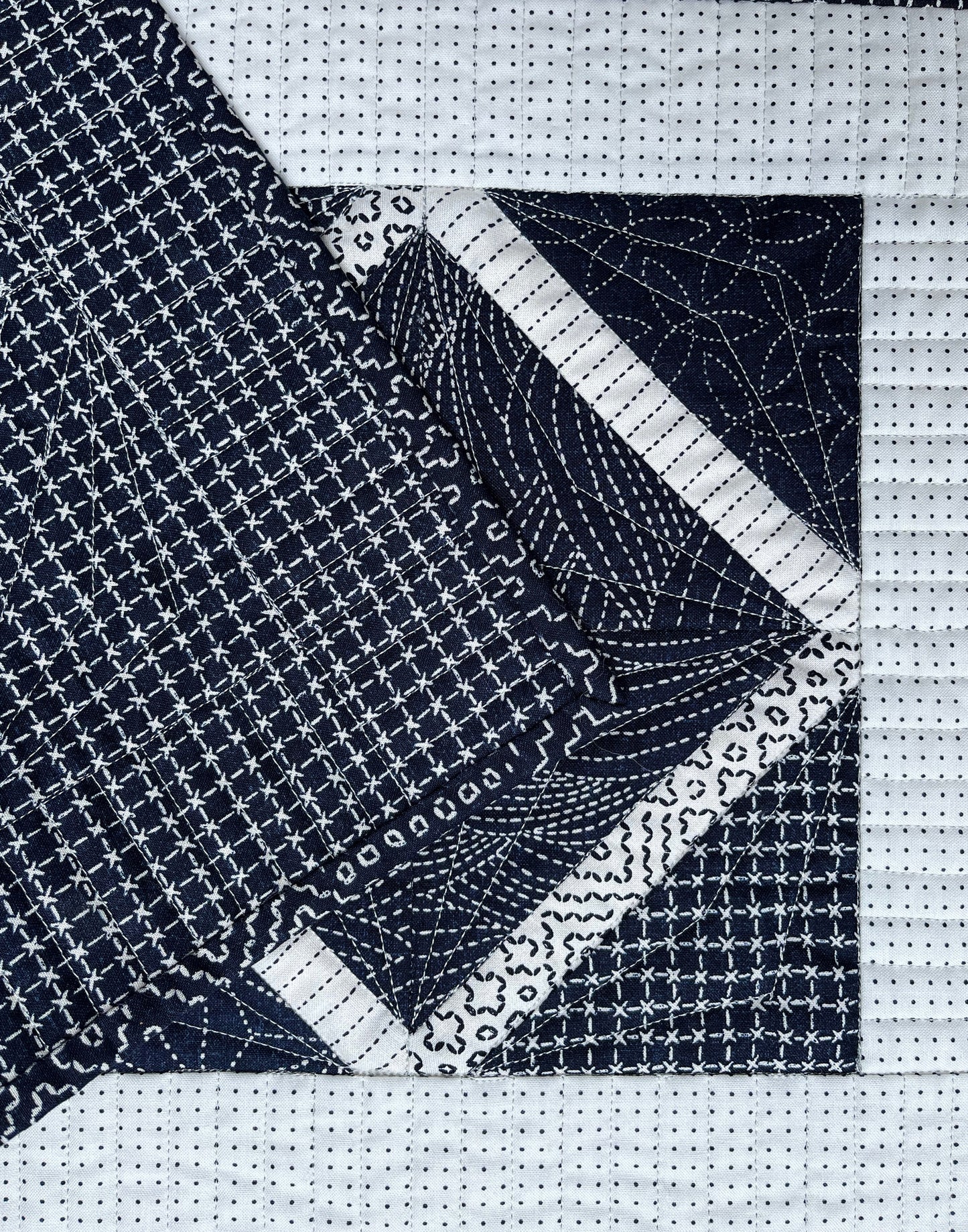 Handmade Quilted Table Runner, Navy & White, Japanese Sashiko Prints, Table Topper (13.5x46) Ready to Ship and Free Shipping!