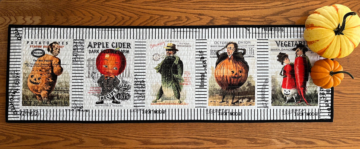 Halloween Quilted Table Runner - Handmade Unique - Riley Blake Pumpkin Seed Packets#2 (15x50)