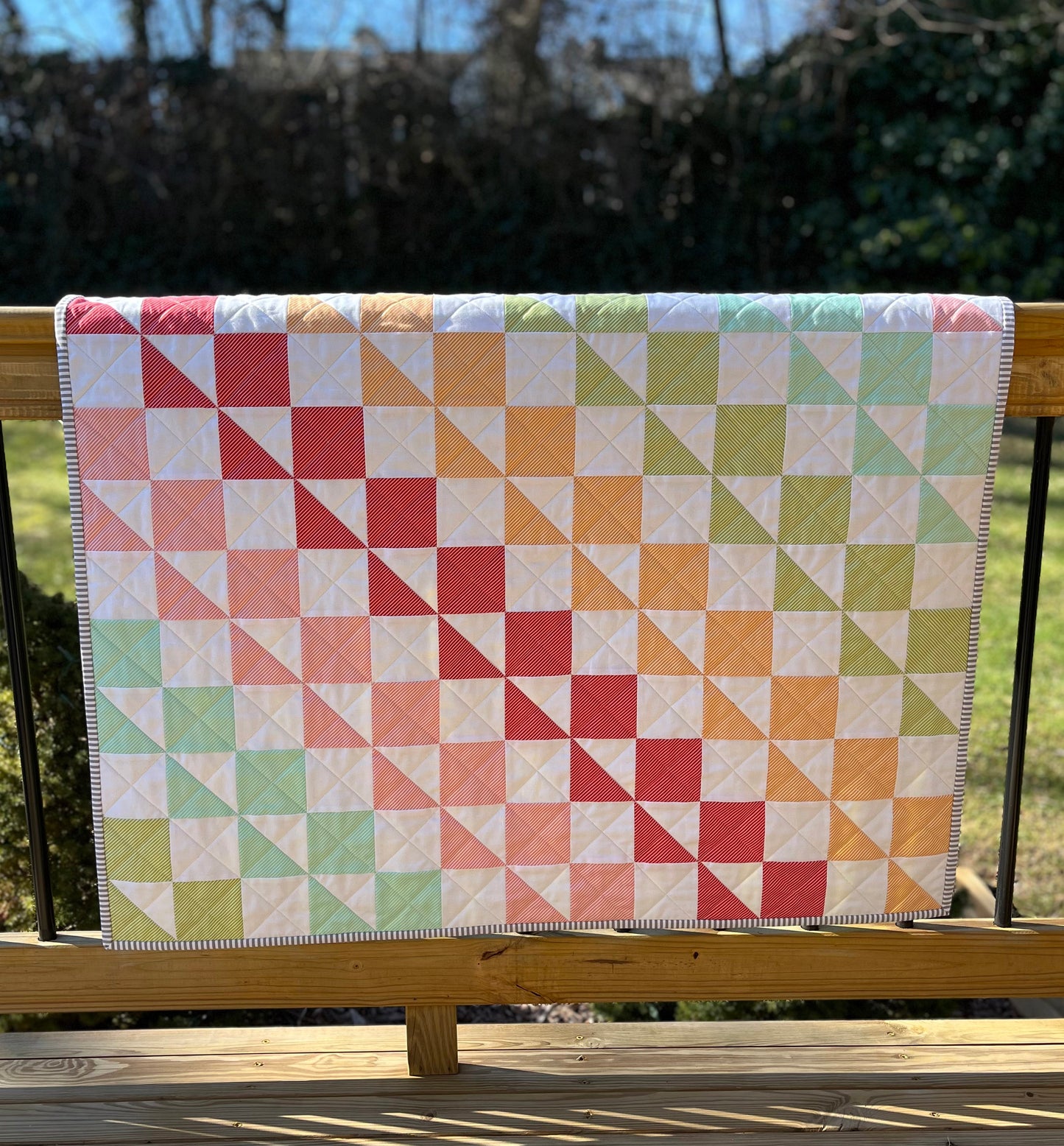 Handmade Baby Quilt, Colorful Patchwork Baby Blanket, Adult Lap Quilt, Gender Neutral, 36"x39" - Free Matching Gift Bag, Ready to Ship!