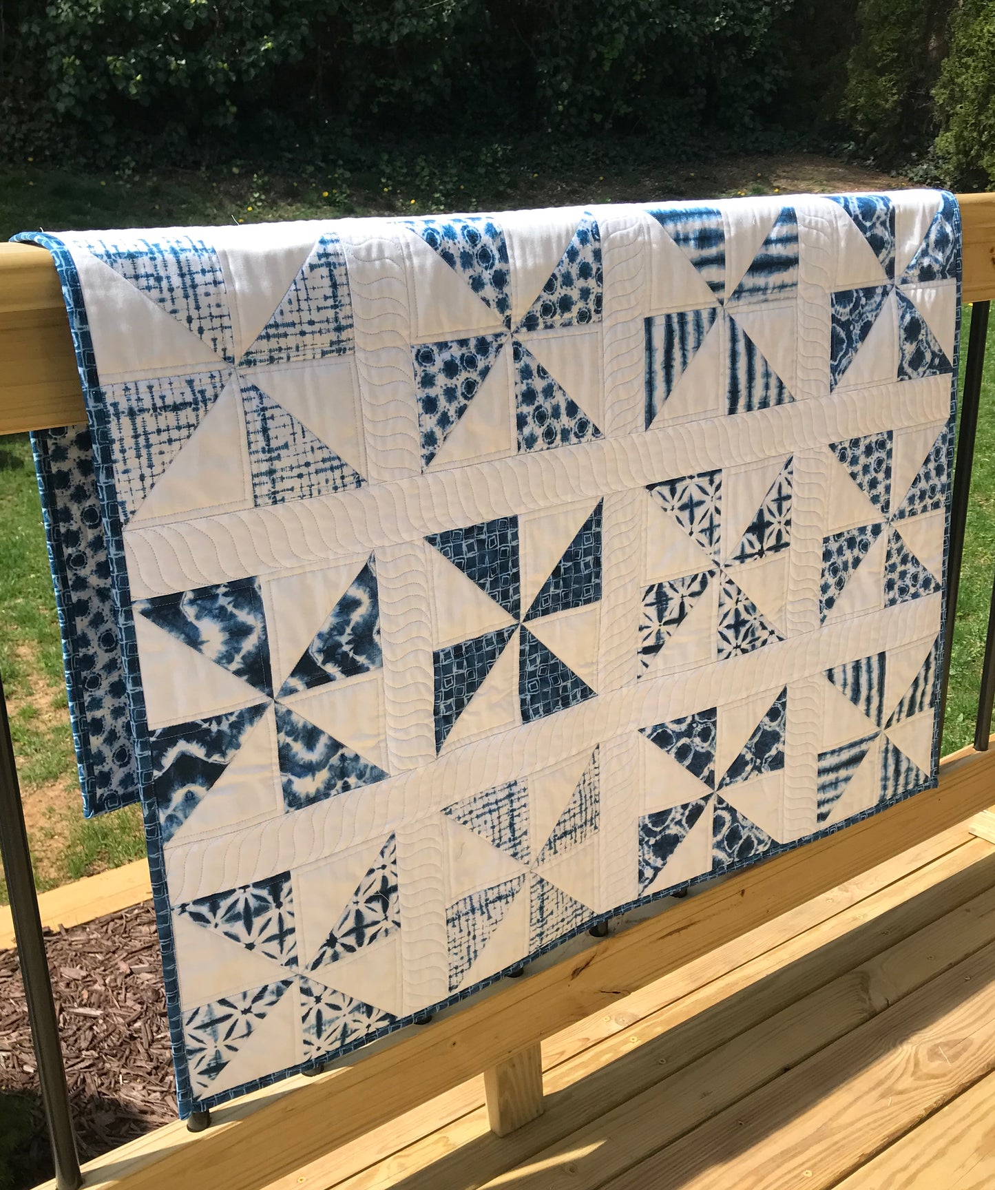 Shibori Pinwheels - Handmade Baby Quilt, Baby Blanket, Gender Neutral Baby Quilt, Crib Size, Adult Lap Quilt - Ready to Ship