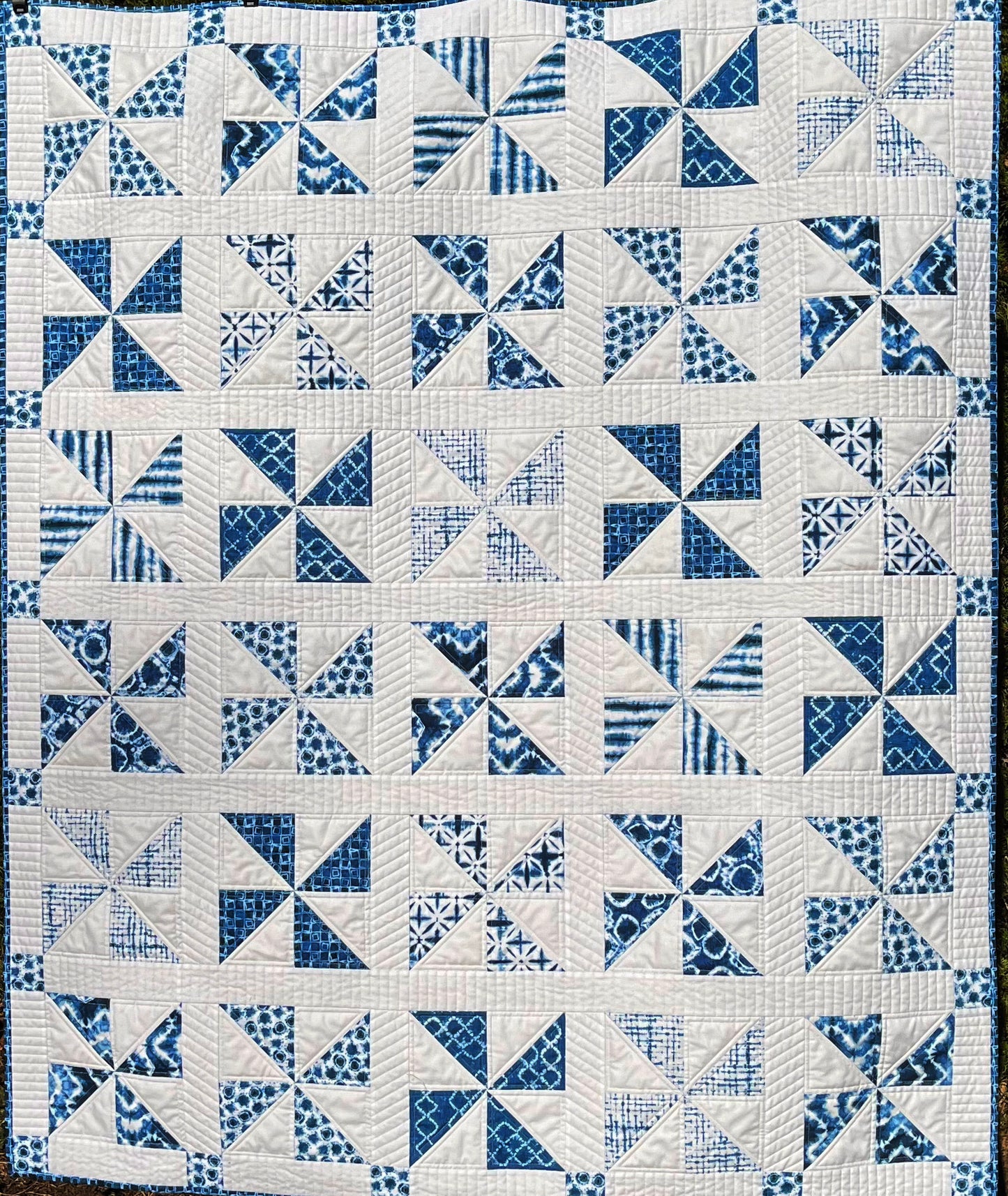 Shibori Pinwheels - Handmade Quilt (52.5x62) Custom Order