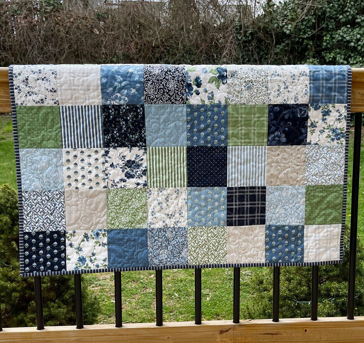 Handmade Baby Quilt, Moda Shoreline Fabric, Patchwork Baby Blanket (36x36), Adult Lap Quilt, Table Topper, Ready to Ship!