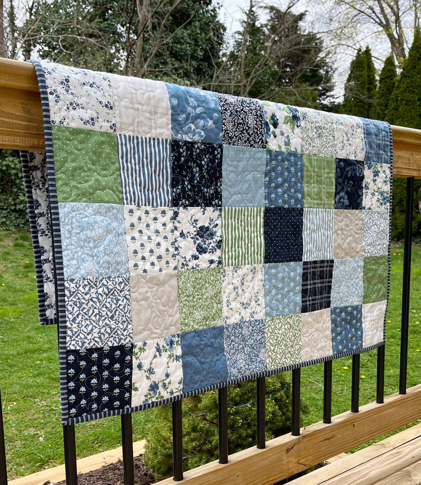 Handmade Baby Quilt, Moda Shoreline Fabric, Patchwork Baby Blanket (36x36), Adult Lap Quilt, Table Topper, Ready to Ship!