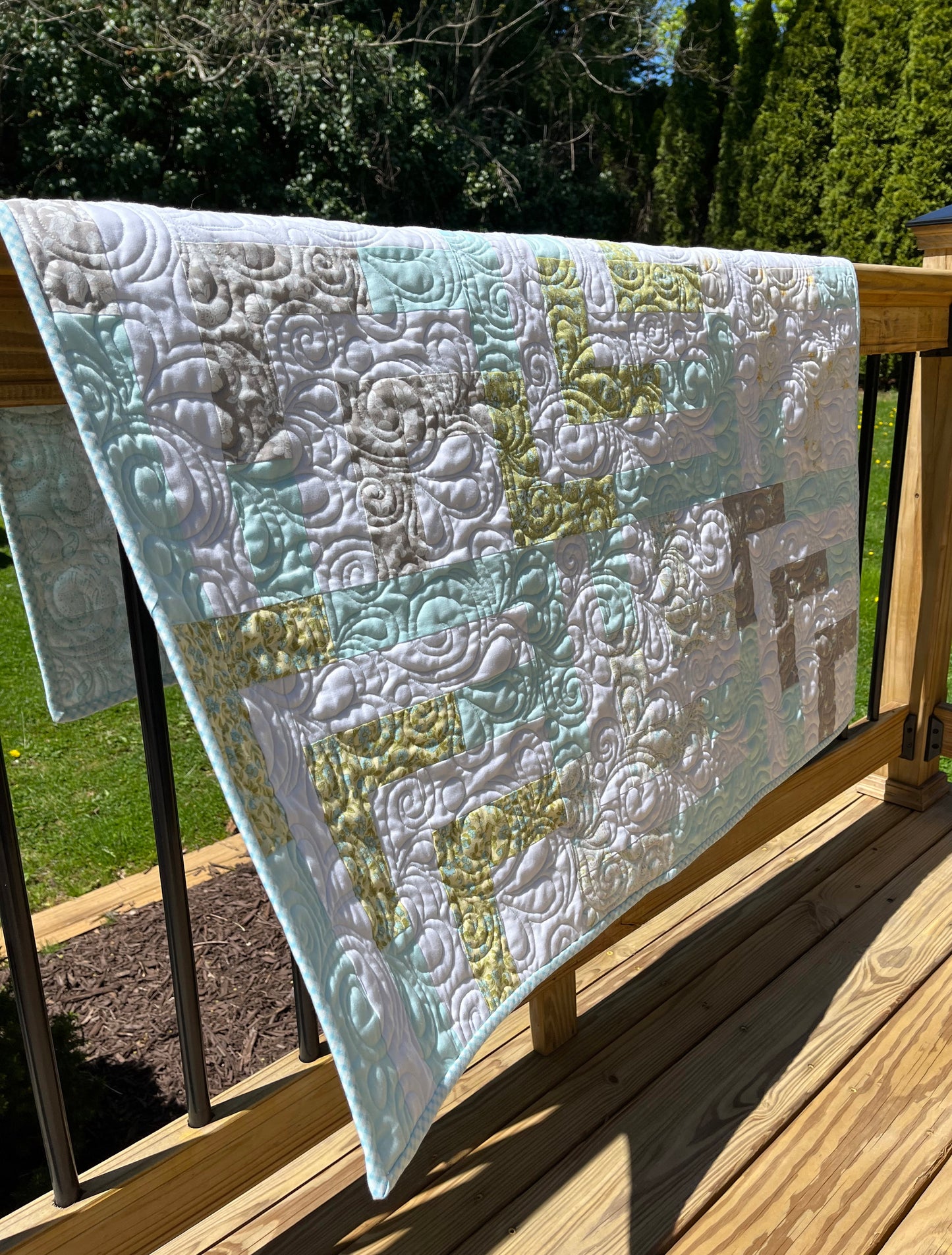 Handmade Baby Girl Quilt, Baby Blanket, Moda Shores Fabric in Florals and Paisley (42x42) FREE MATCHING BAG - Ready to Ship!