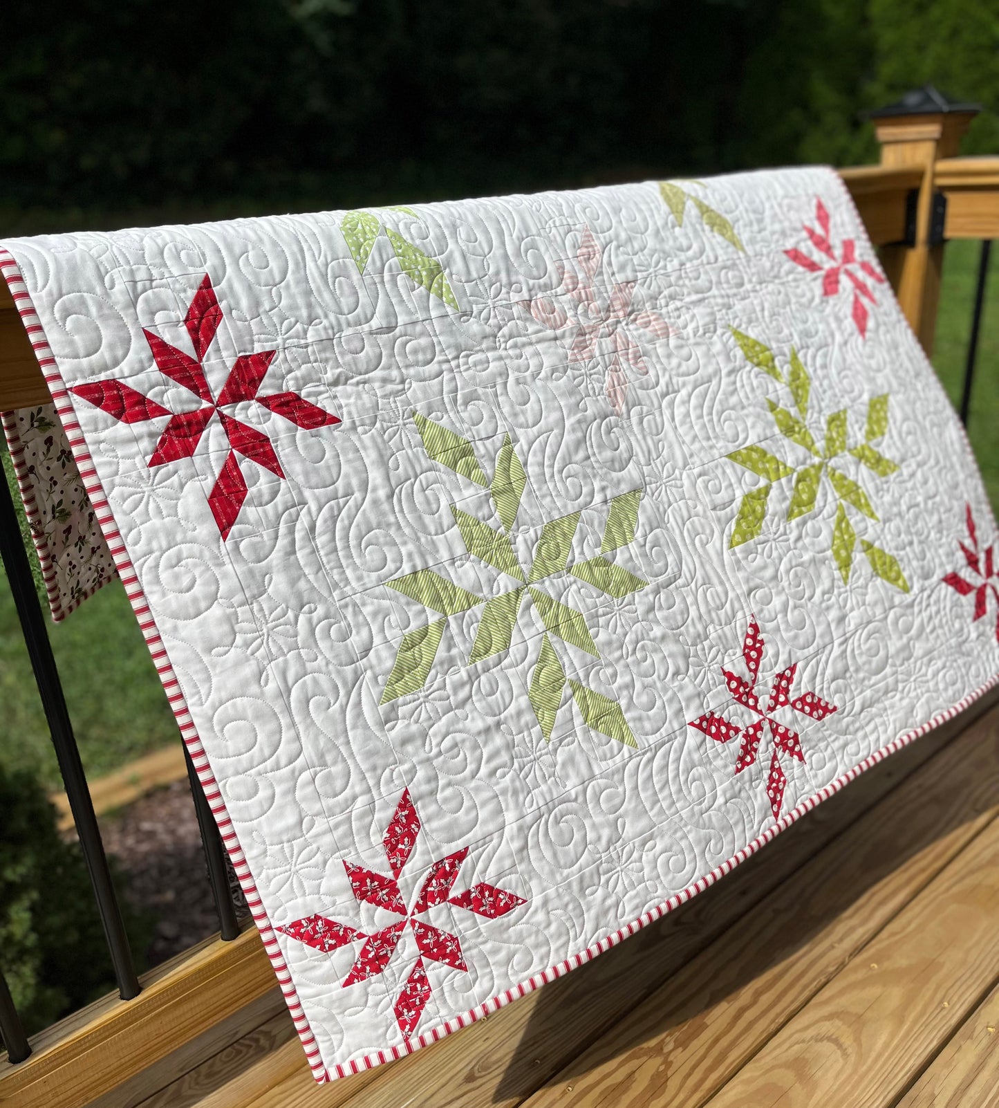 Christmas Snowflakes Handmade Quilt, Baby Blanket, Adult Lap Quilt - 47x47, Gender Neutral - Ready to Ship