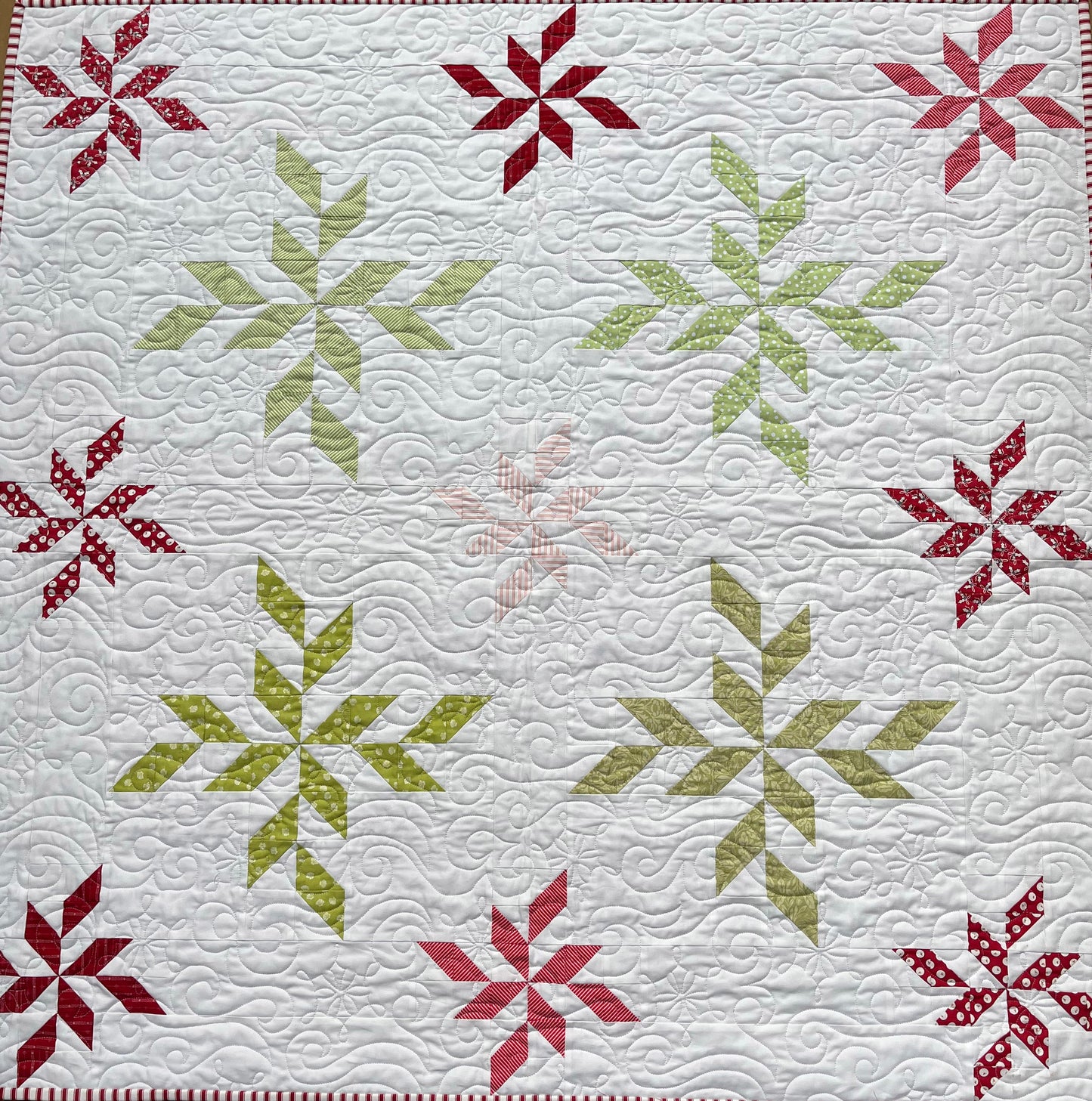 Christmas Snowflakes Handmade Quilt, Baby Blanket, Adult Lap Quilt - 47x47, Gender Neutral - Ready to Ship