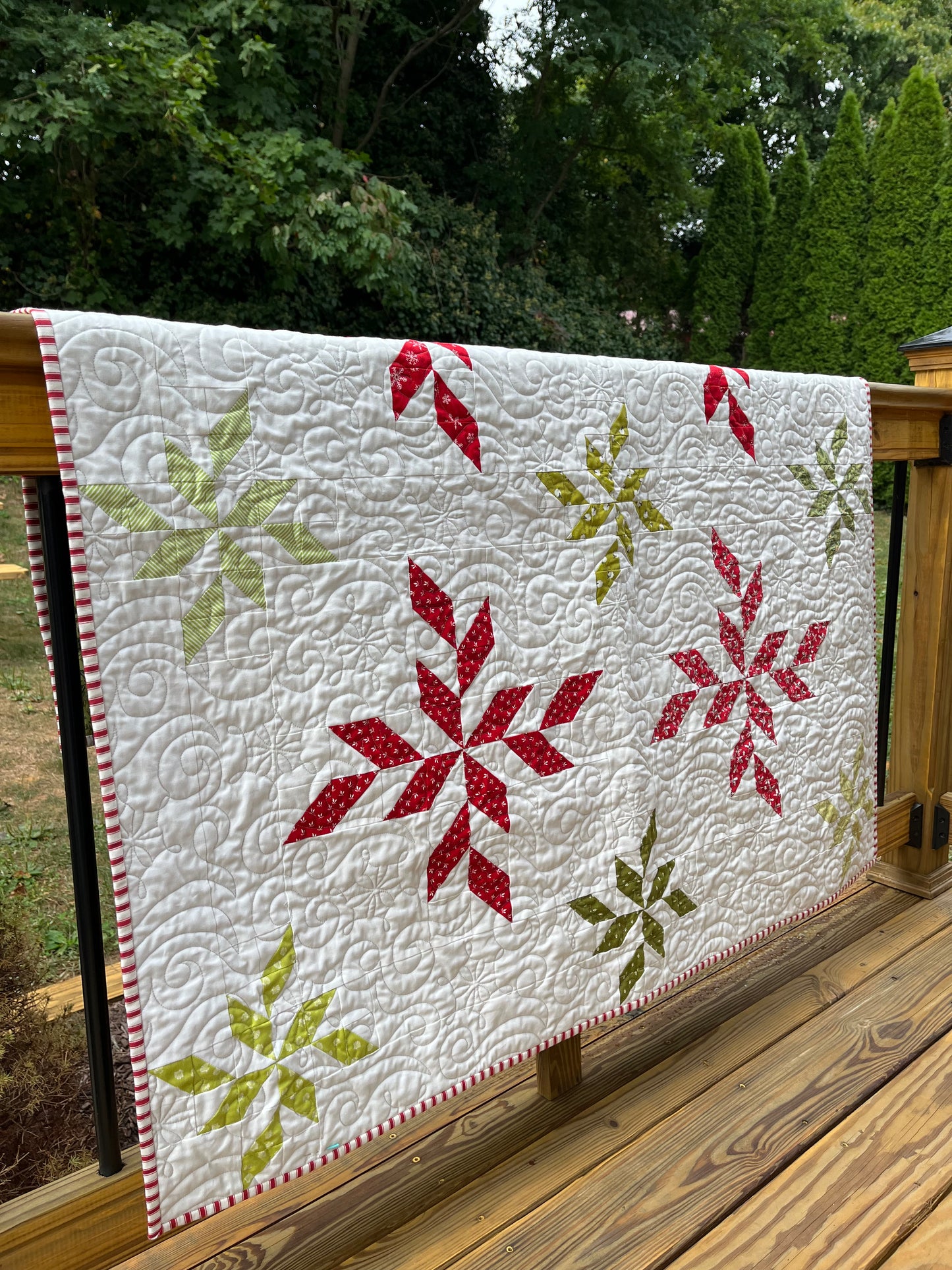 Christmas Snowflakes Handmade Baby Quilt, Heirloom Baby Blanket, Holiday Decor, Adult Lap Quilt, Table Topper (47x47)  Ready to Ship!