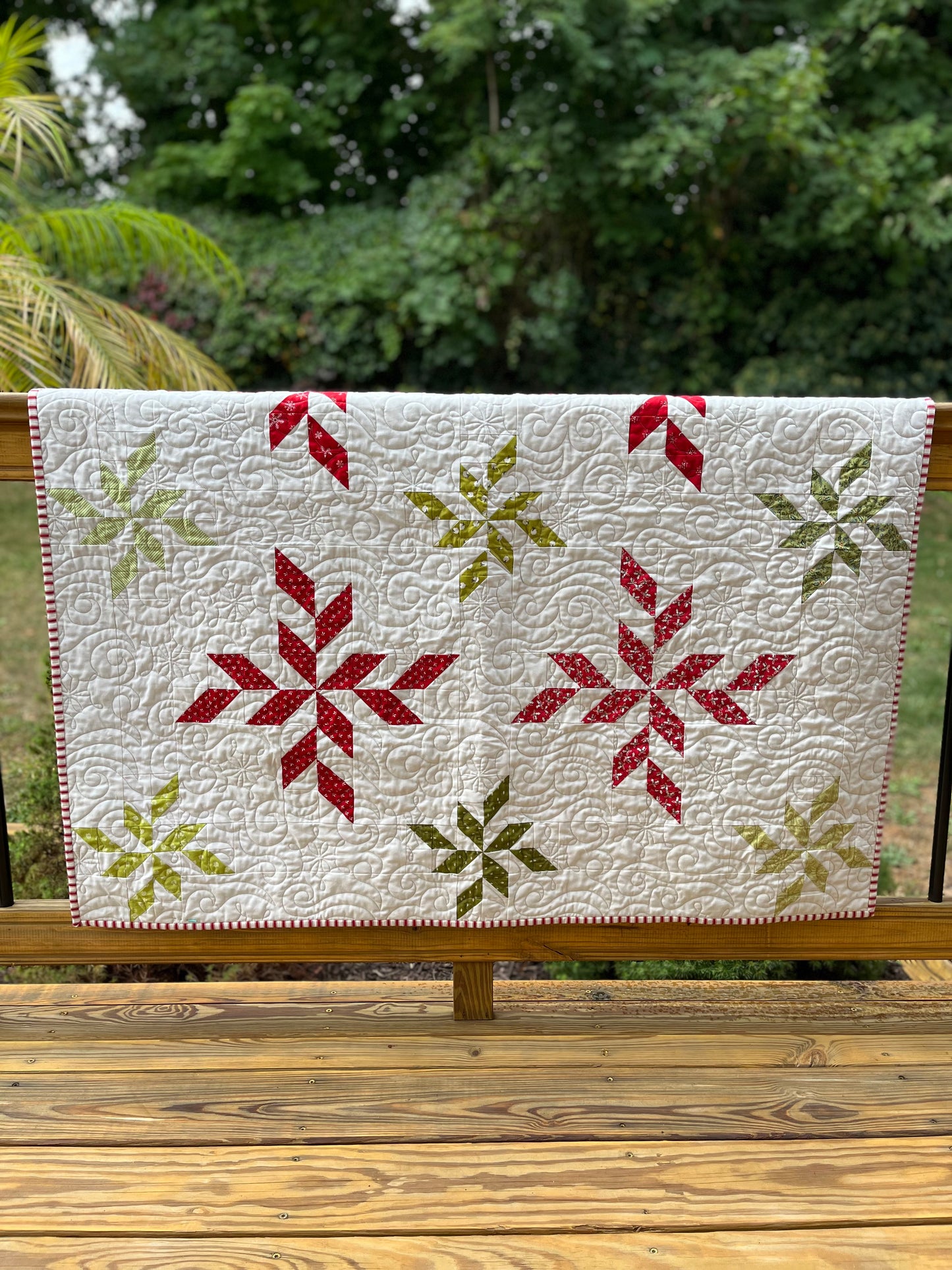 Christmas Snowflakes Handmade Baby Quilt, Heirloom Baby Blanket, Holiday Decor, Adult Lap Quilt, Table Topper (47x47)  Ready to Ship!