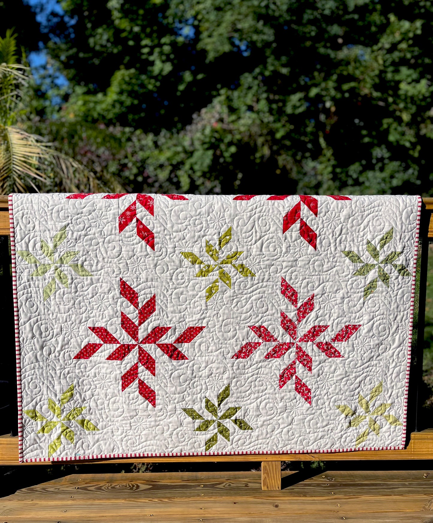 Christmas Snowflakes Handmade Baby Quilt, Heirloom Baby Blanket, Holiday Decor, Adult Lap Quilt, Table Topper (47x47)  Ready to Ship!