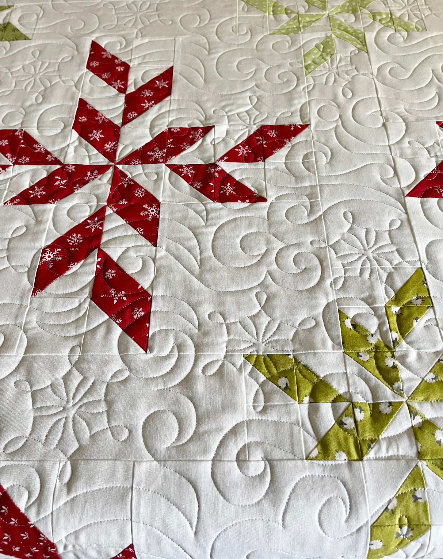 Christmas Snowflakes Handmade Baby Quilt, Heirloom Baby Blanket, Holiday Decor, Adult Lap Quilt, Table Topper (47x47)  Ready to Ship!