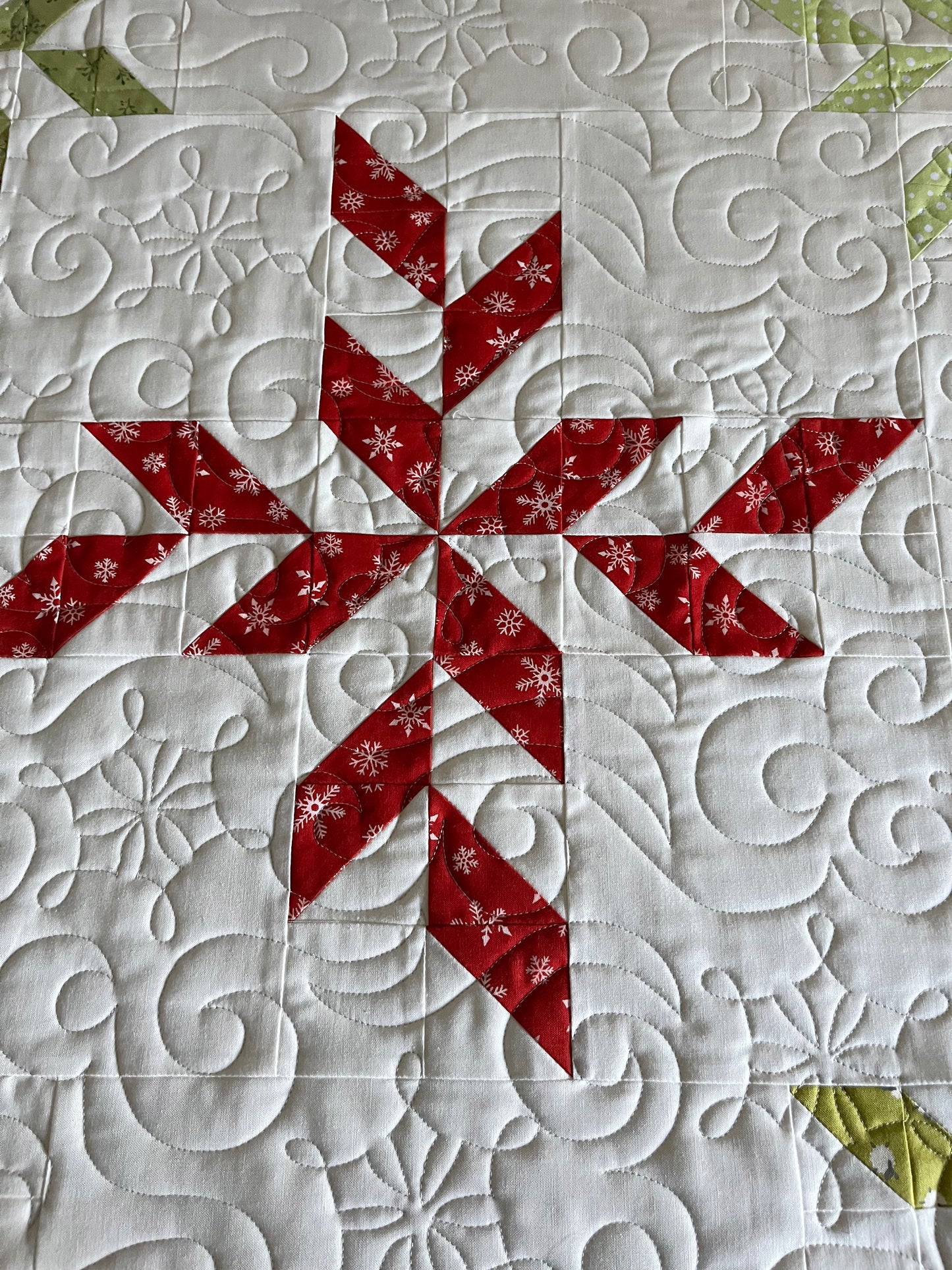 Christmas Snowflakes Handmade Baby Quilt, Heirloom Baby Blanket, Holiday Decor, Adult Lap Quilt, Table Topper (47x47)  Ready to Ship!