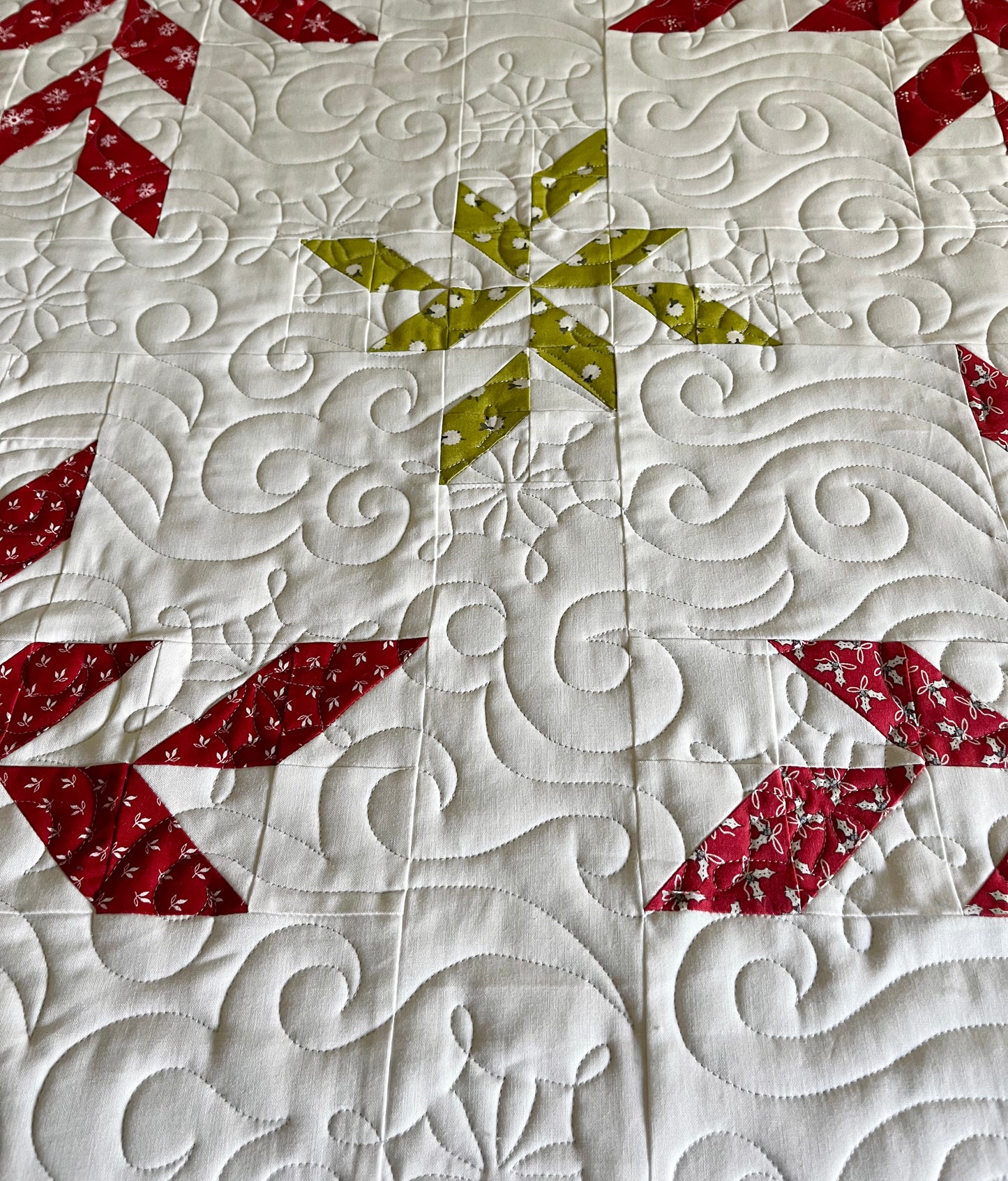 Christmas Snowflakes Handmade Baby Quilt, Heirloom Baby Blanket, Holiday Decor, Adult Lap Quilt, Table Topper (47x47)  Ready to Ship!