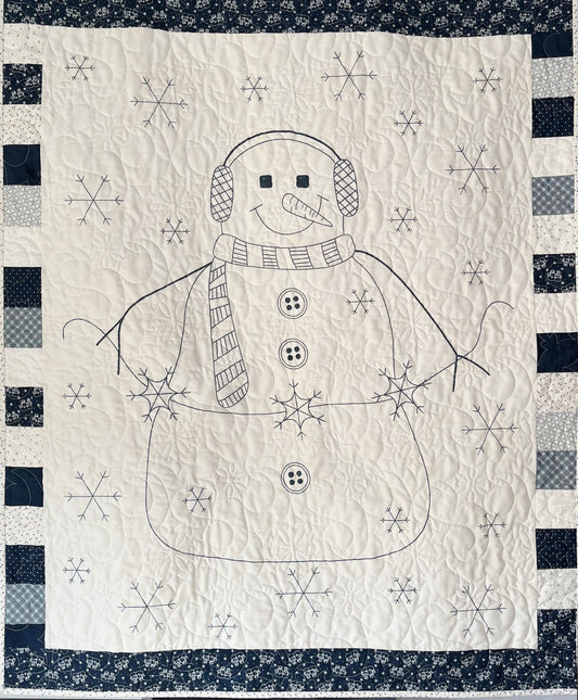 Handmade Snowman Baby Quilt, Winter Wall Hanging (40x48.5)  Ready to Ship!