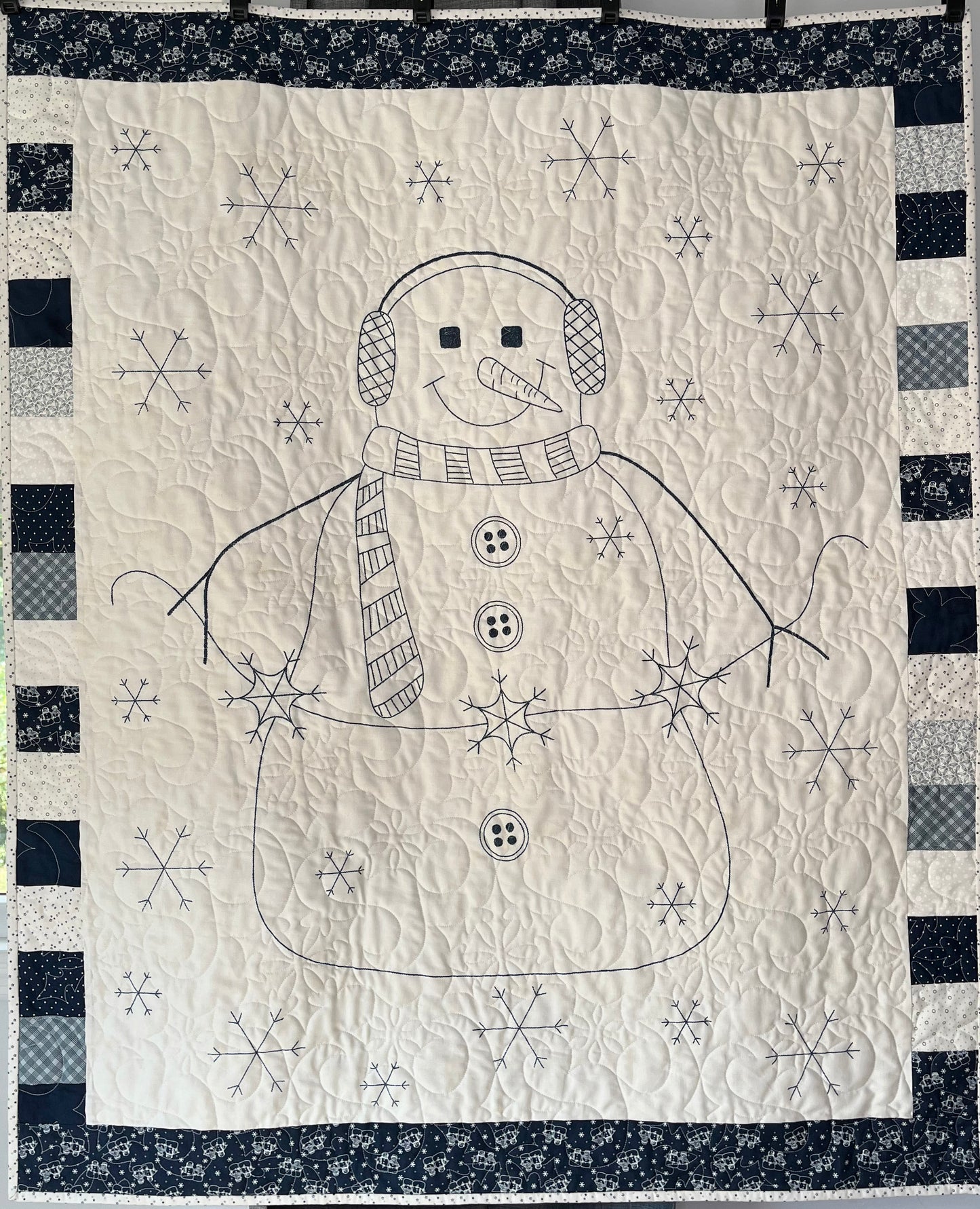 Handmade Snowman Baby Quilt, Winter Wall Hanging (40x48.5)  Ready to Ship!