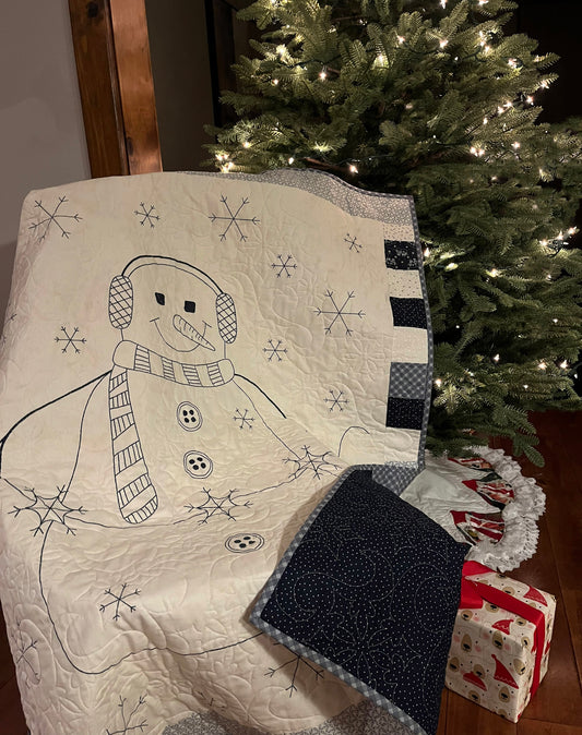 Handmade Snowman Baby Quilt (40x48.5) Double Sided!