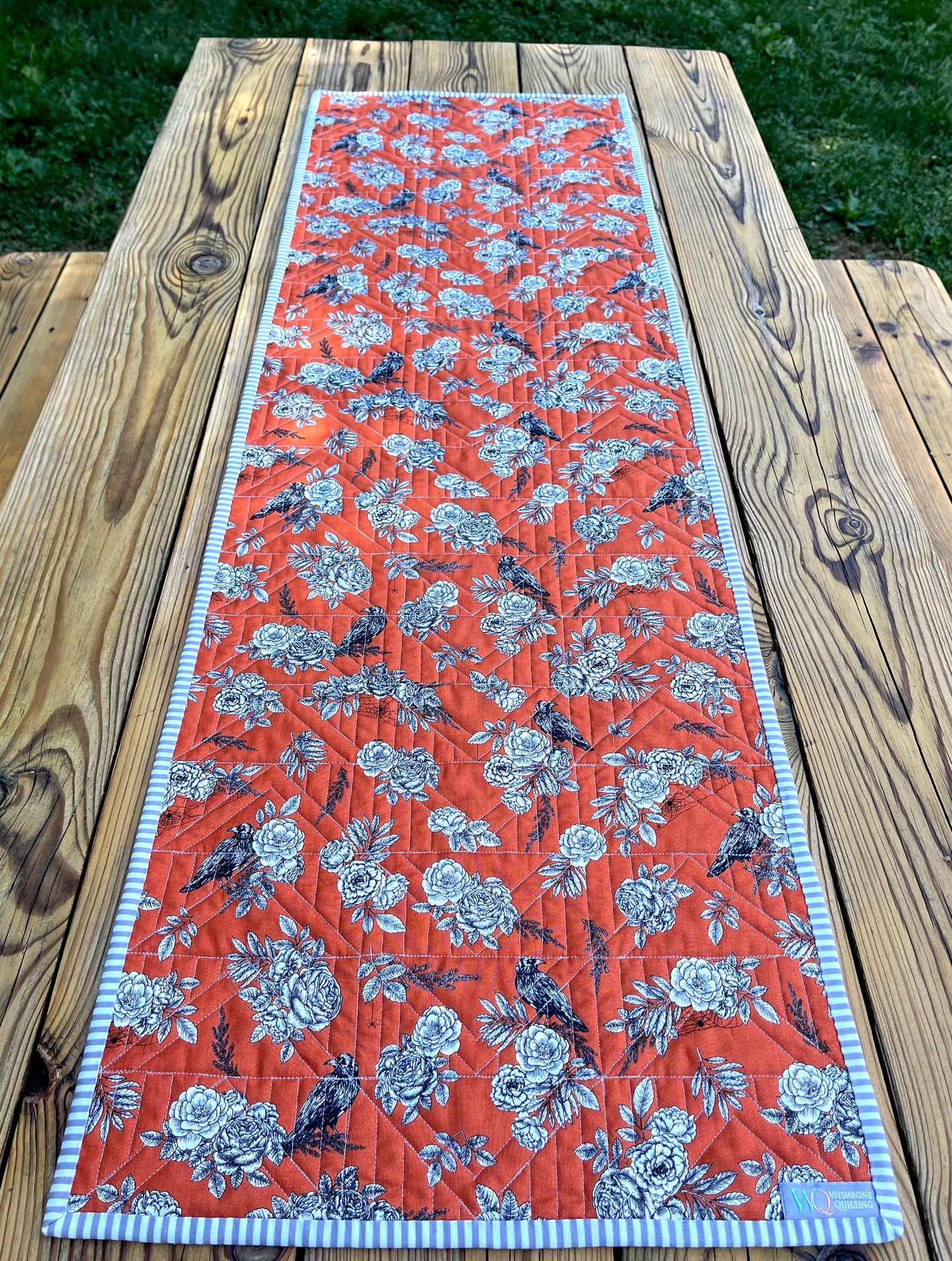 Halloween Table Runner - Handmade Quilted, Orange & Grey (15.5x49.5) READY TO SHIP!