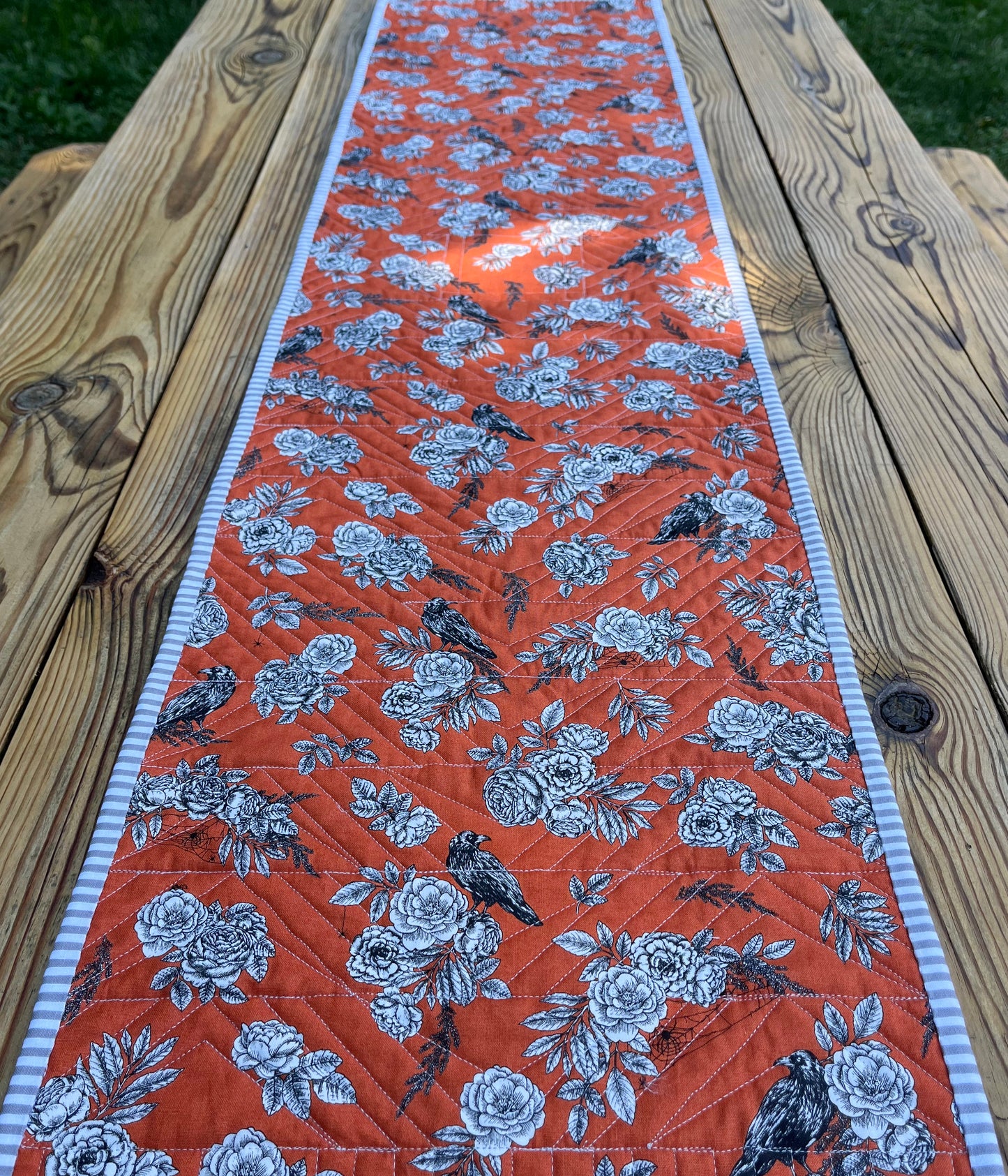 Halloween Table Runner - Handmade Quilted, Orange & Grey (12.5x52)  - READY TO SHIP!