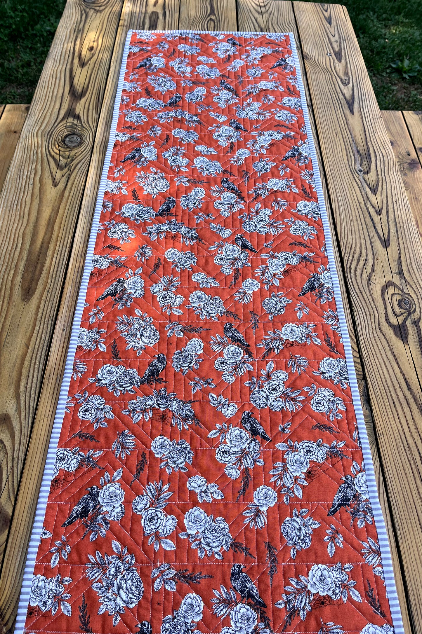 Halloween Table Runner - Handmade Quilted, Orange & Grey (15.5x49.5) READY TO SHIP!