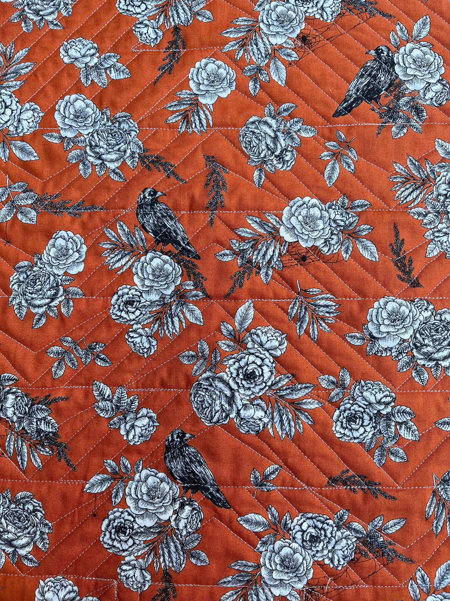 Halloween Table Runner - Handmade Quilted, Orange & Grey (12.5x52)  - READY TO SHIP!